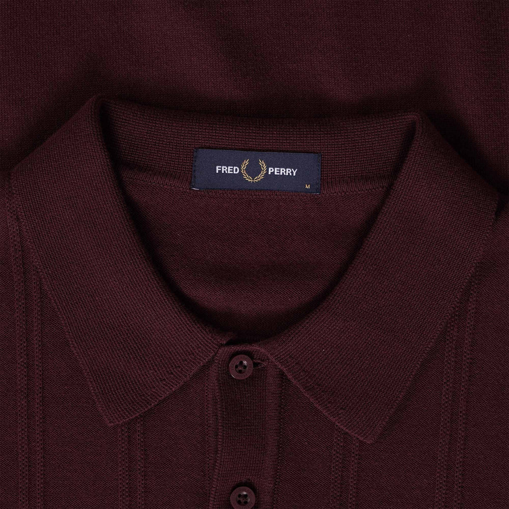 Fred Perry K3 Tipping Texture Knitted Polo Shirt - Oxblood