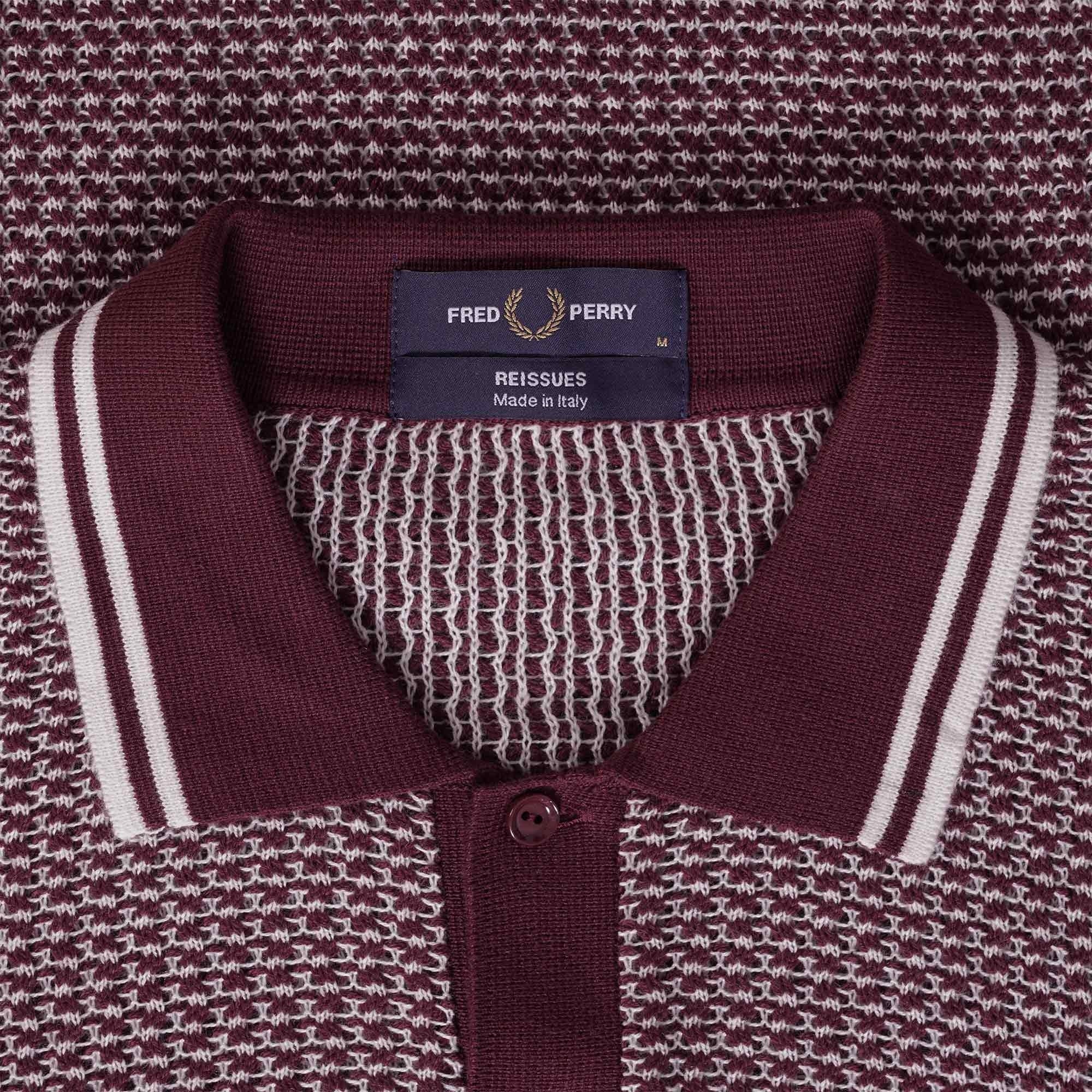 Fred Perry Two Colour Texture Knit Henley - Oxblood
