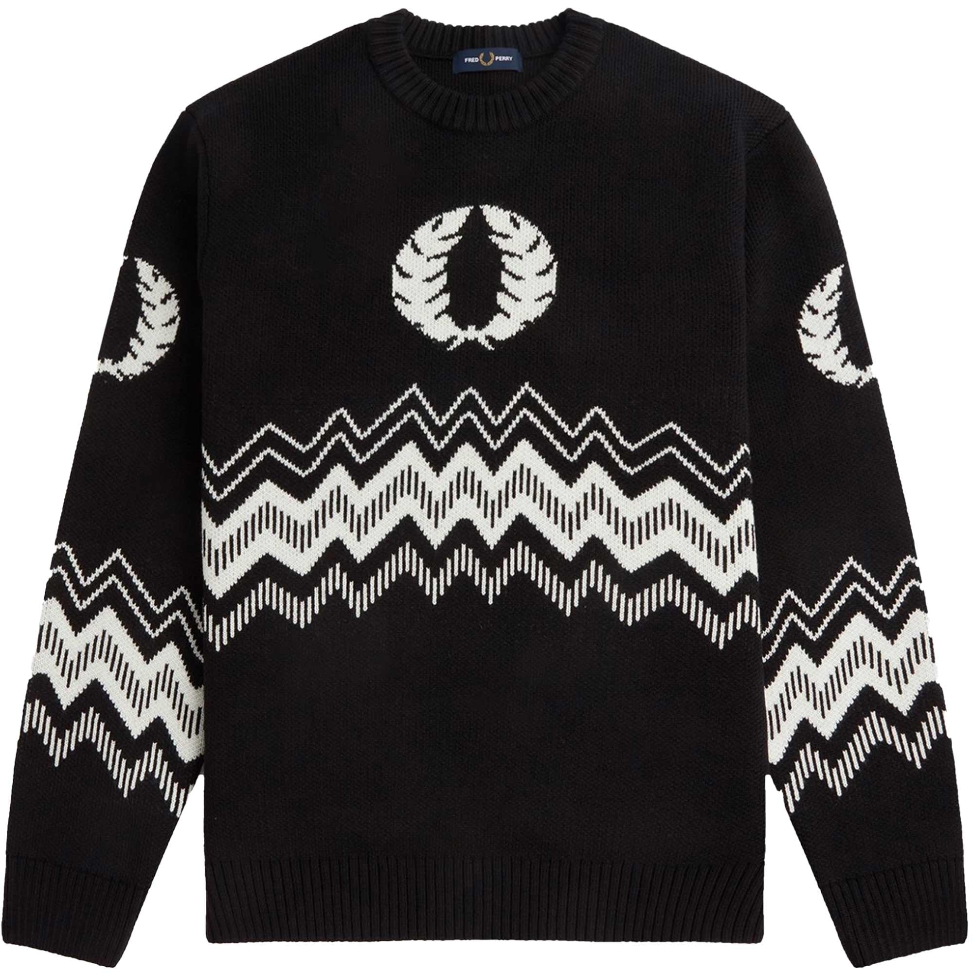 Fred Perry Jacquard Crew Neck Jumper - Black