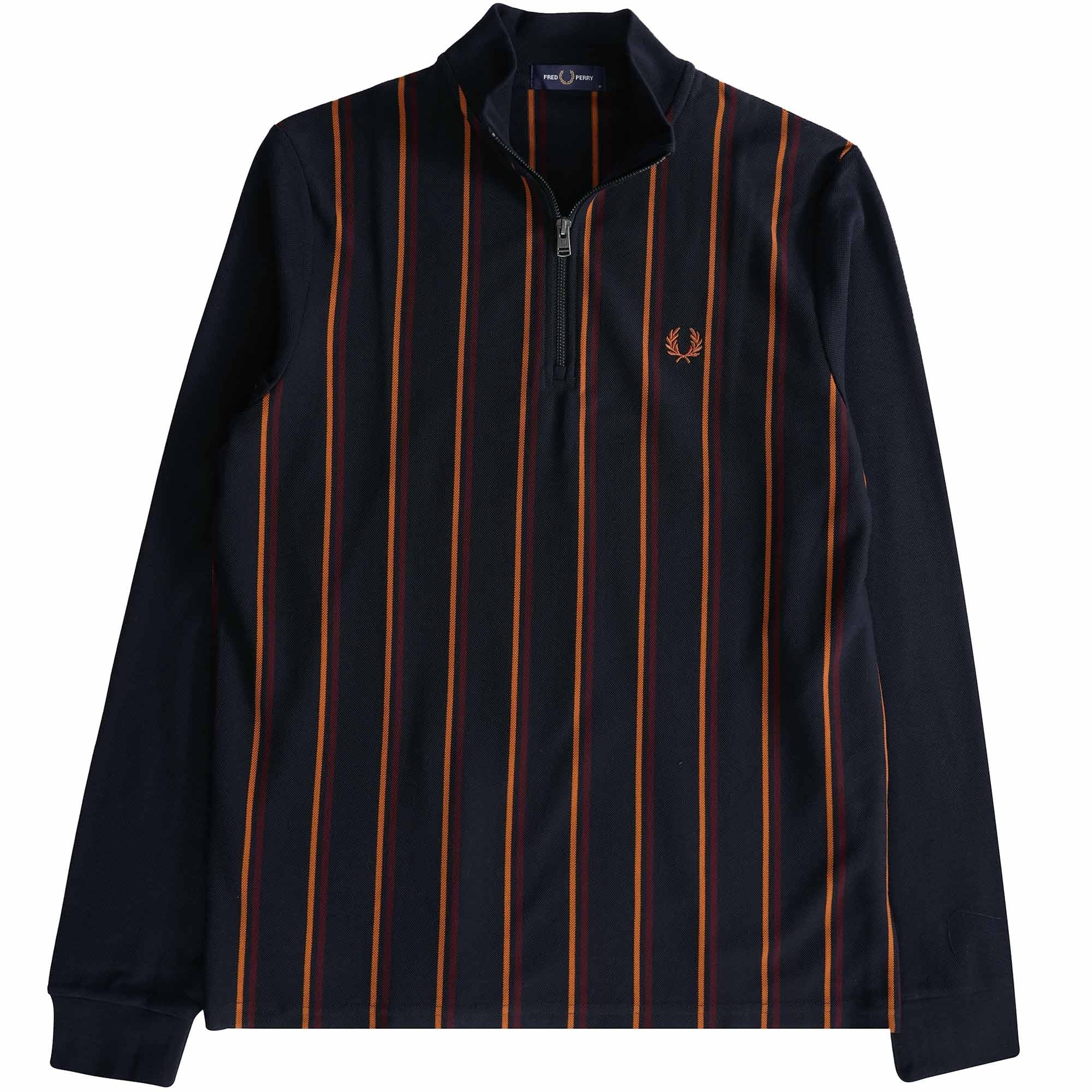 Fred Perry Striped Panel Pique Zip Nik Top - Navy