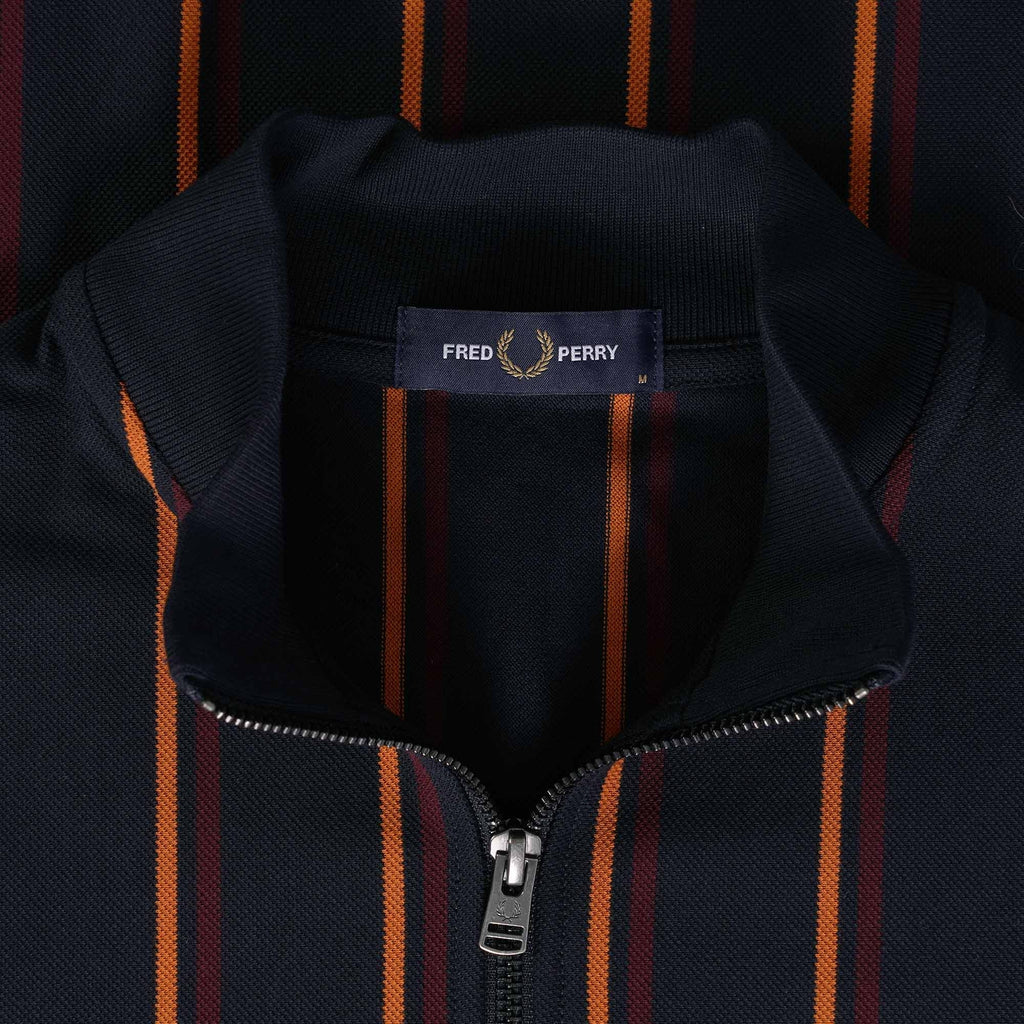 Fred Perry Striped Panel Pique Zip Nik Top - Navy