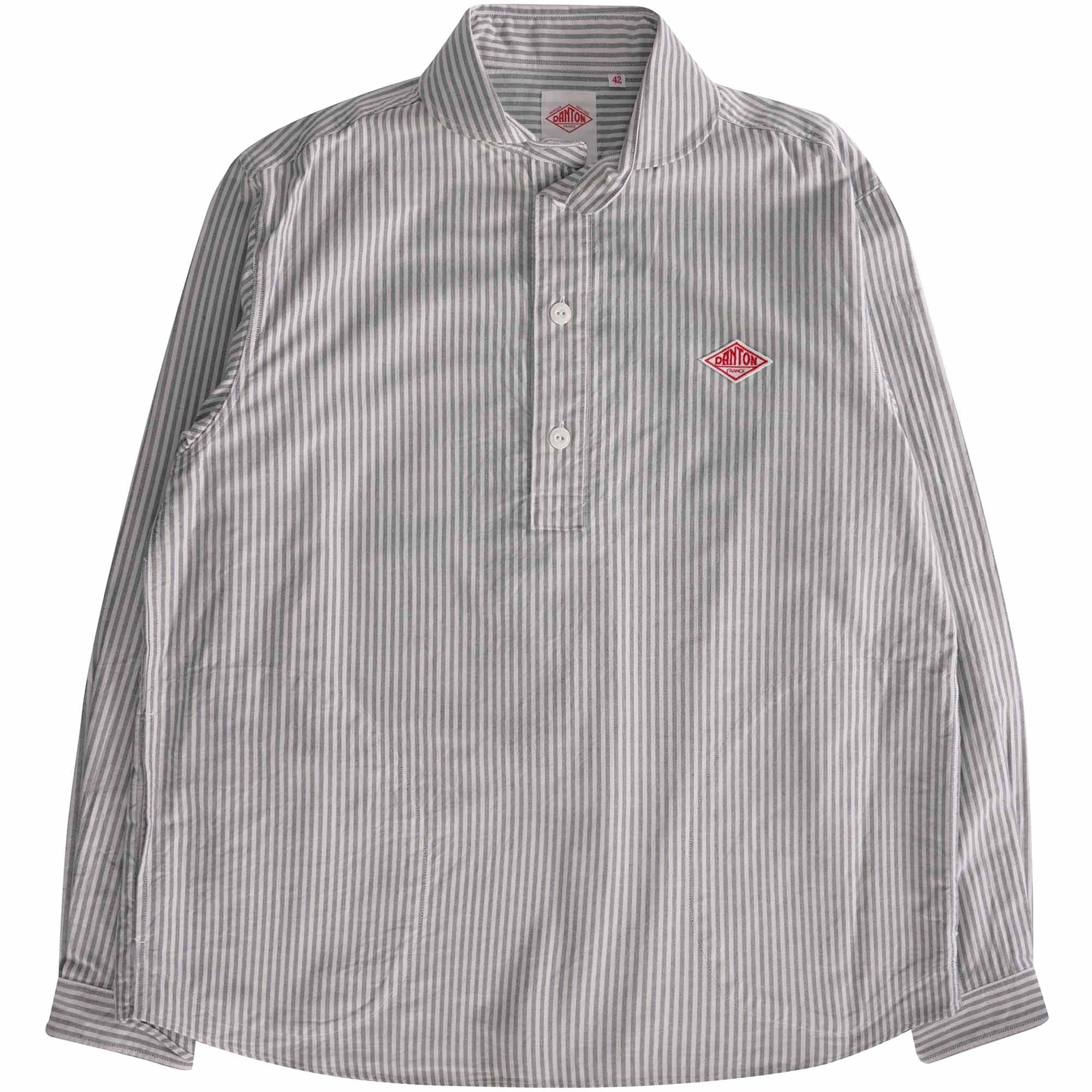 Danton Oxford Round Collar Pullover Shirt - Navy Stripe