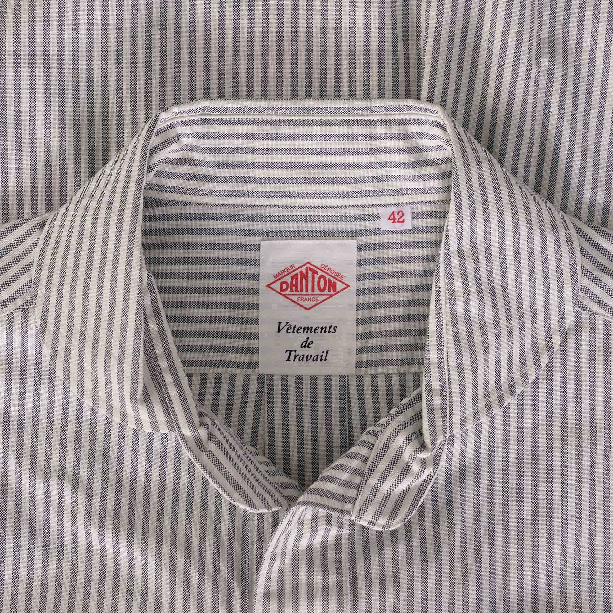 Danton Oxford Round Collar Pullover Shirt - Navy Stripe