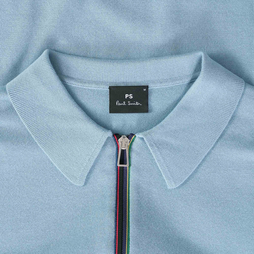 Paul Smith Short Sleeve Zipped Polo Shirt - Light Blue