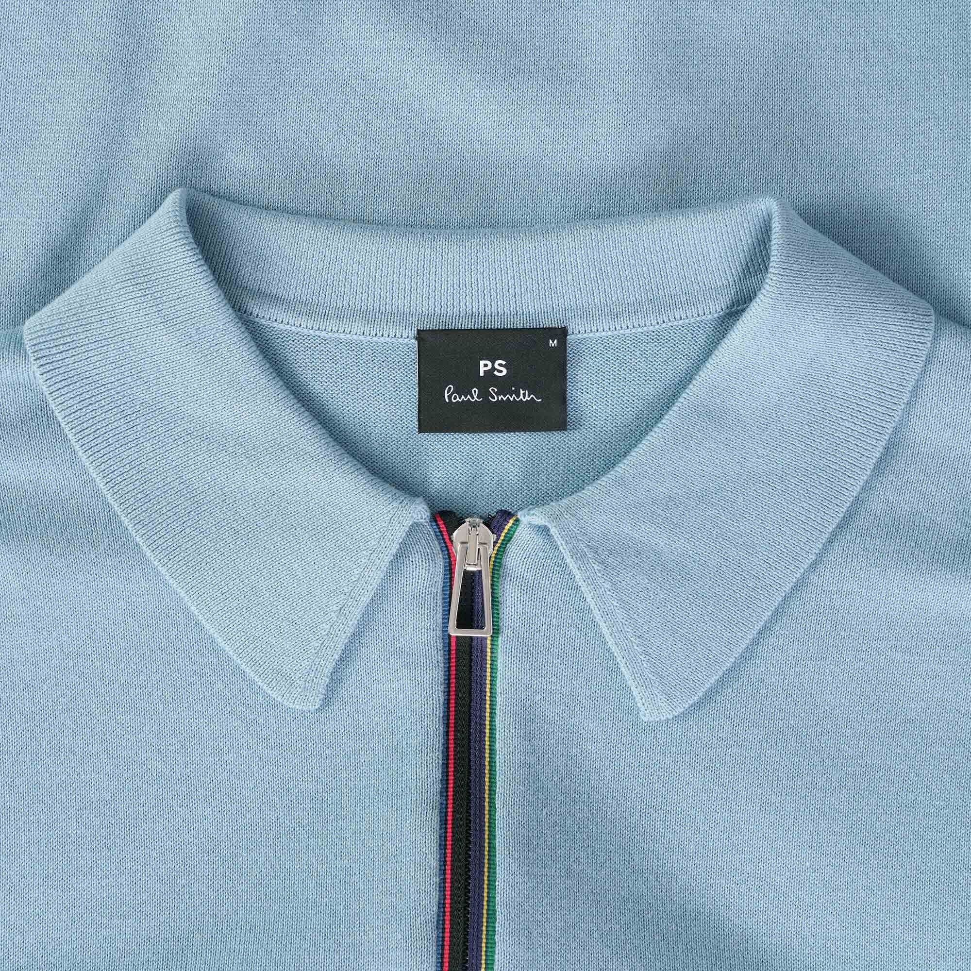 Paul Smith Short Sleeve Zipped Polo Shirt - Light Blue