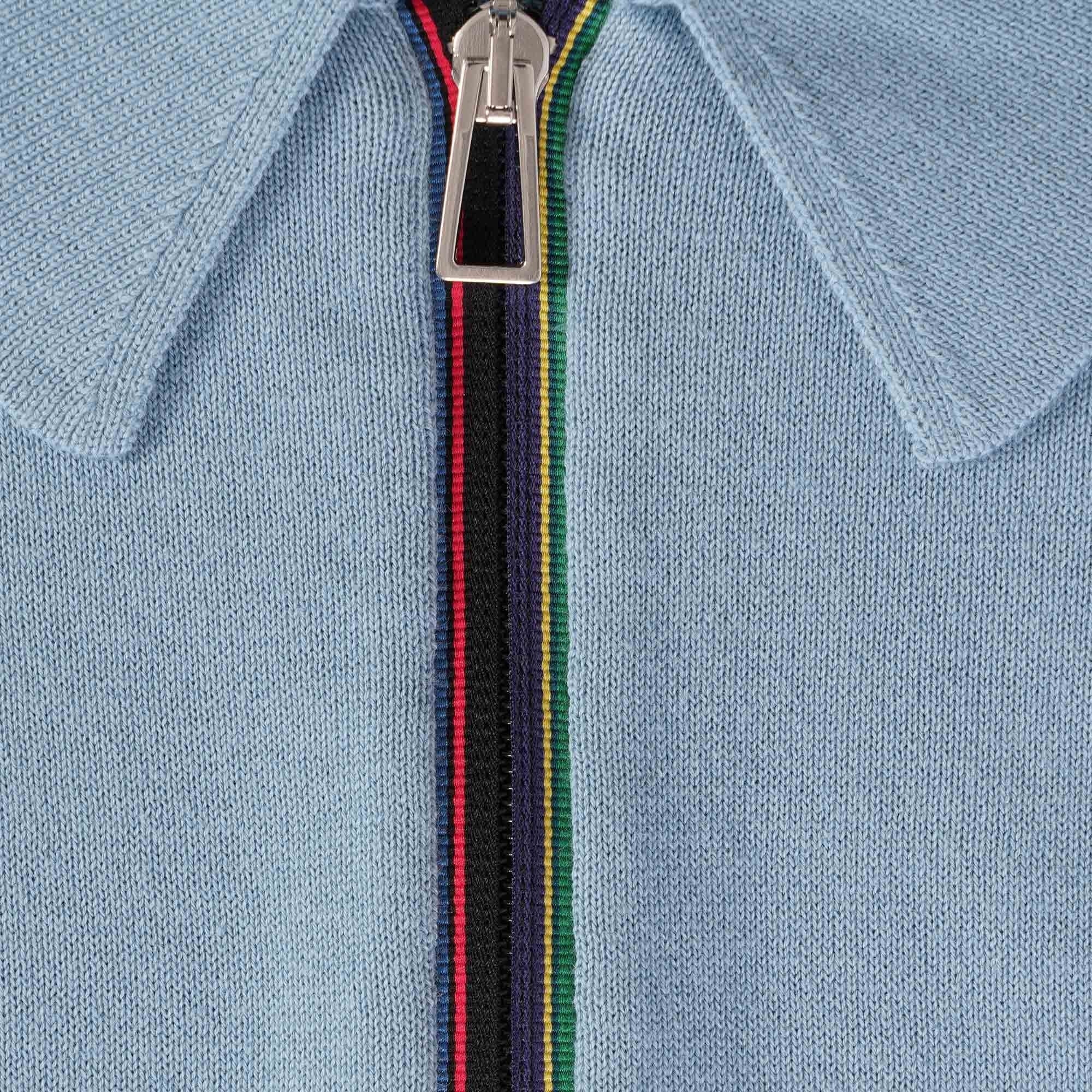 Paul Smith Short Sleeve Zipped Polo Shirt - Light Blue