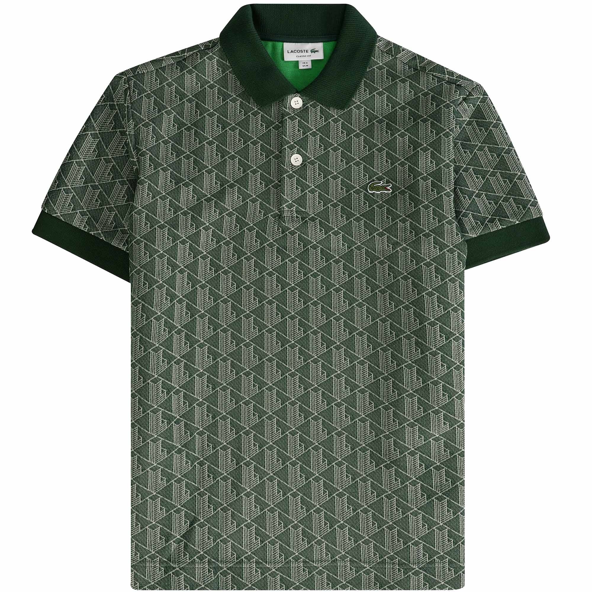 Lacoste Classic Fit Monogram Print Contrast Collar Polo Shirt - Vert