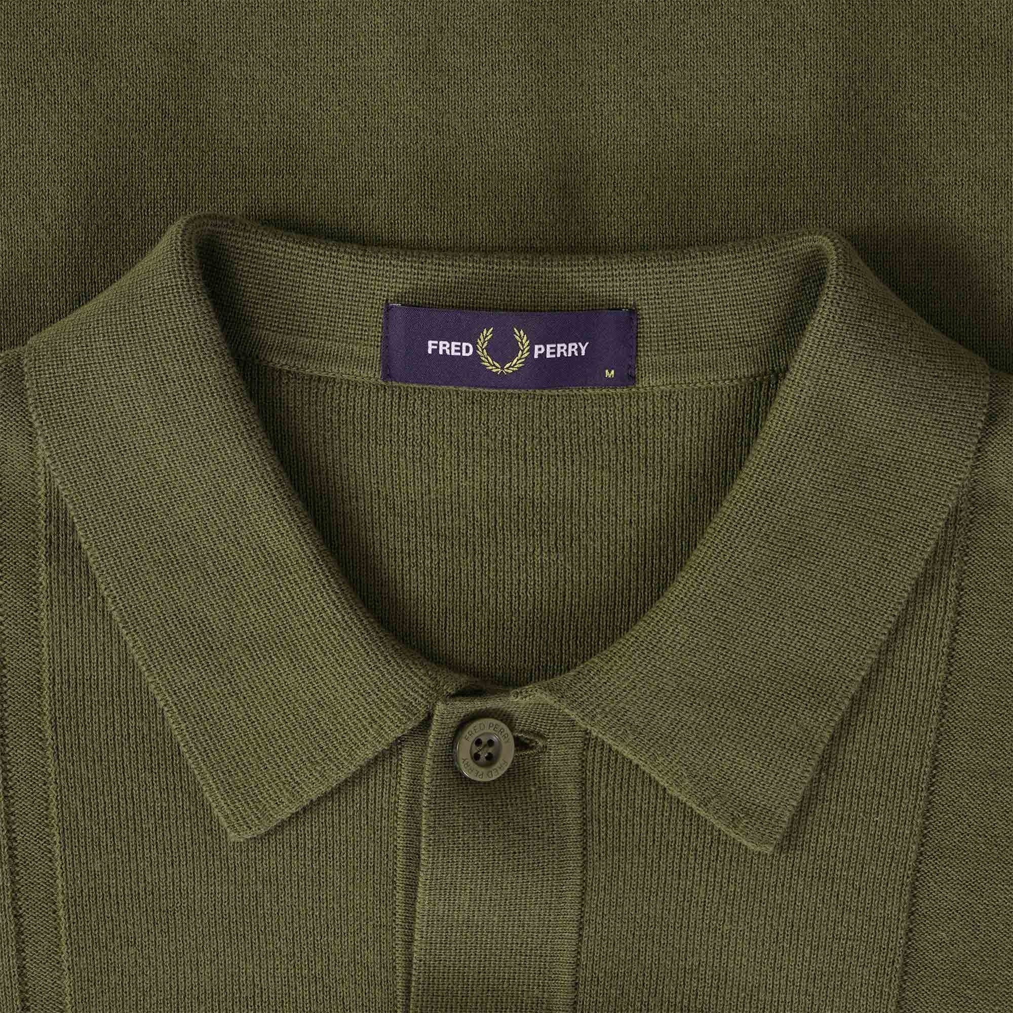 Fred Perry K5 Button Through Knitted Shirt - Uniform Green