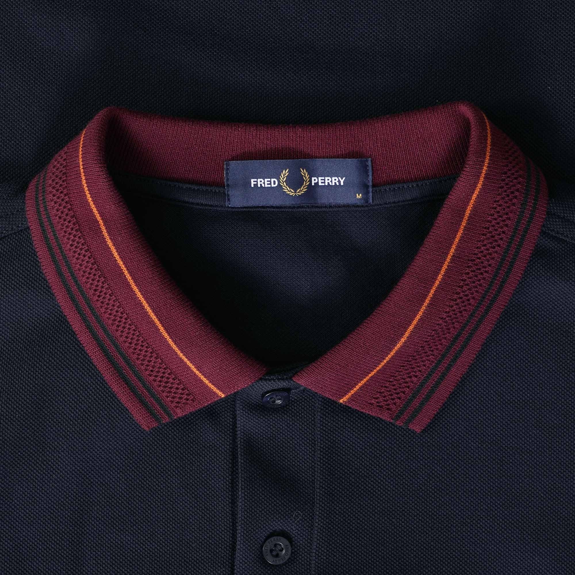 Fred Perry Striped Collar Polo Shirt - Navy