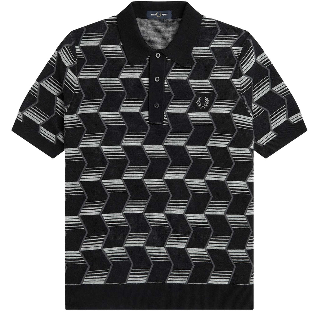 Fred Perry K5 Chevron Stripe Knitted Shirt - Black