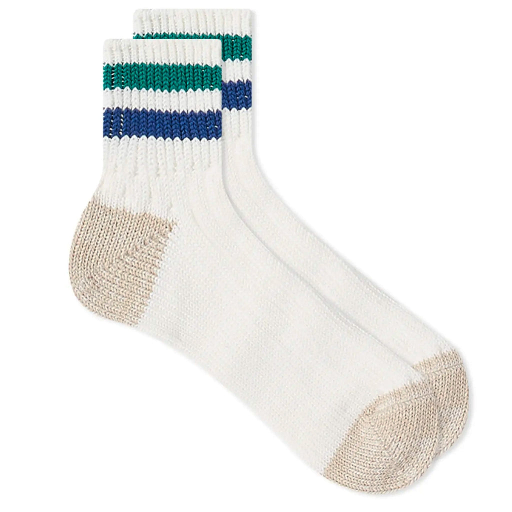 RoToTo Socks Old School Ribbed Ankle Sock - White/Green
