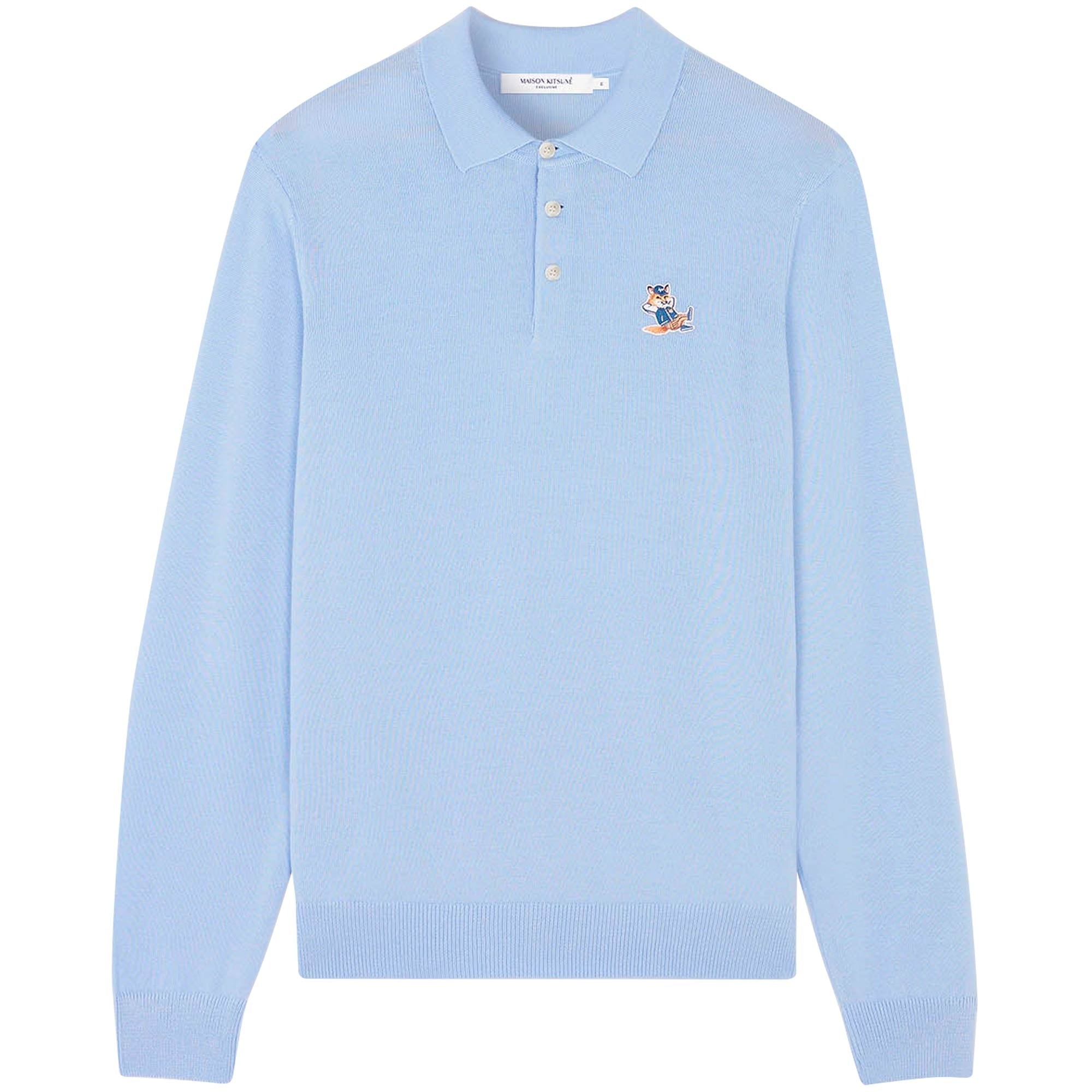 Maison Kitsune Dressed Fox Patch Regular Polo Jumper - Pale Blue
