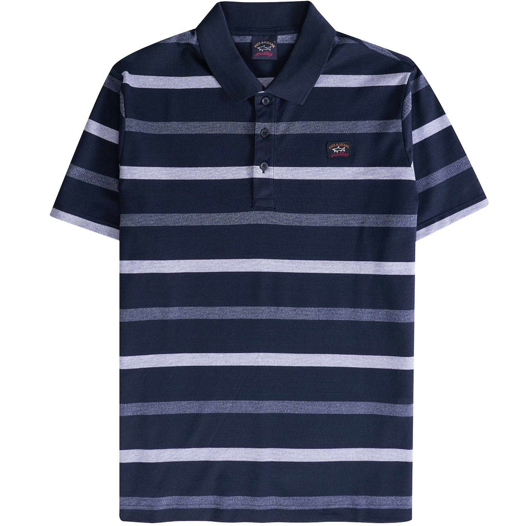 Paul and Shark Striped Polo Shirt - Navy