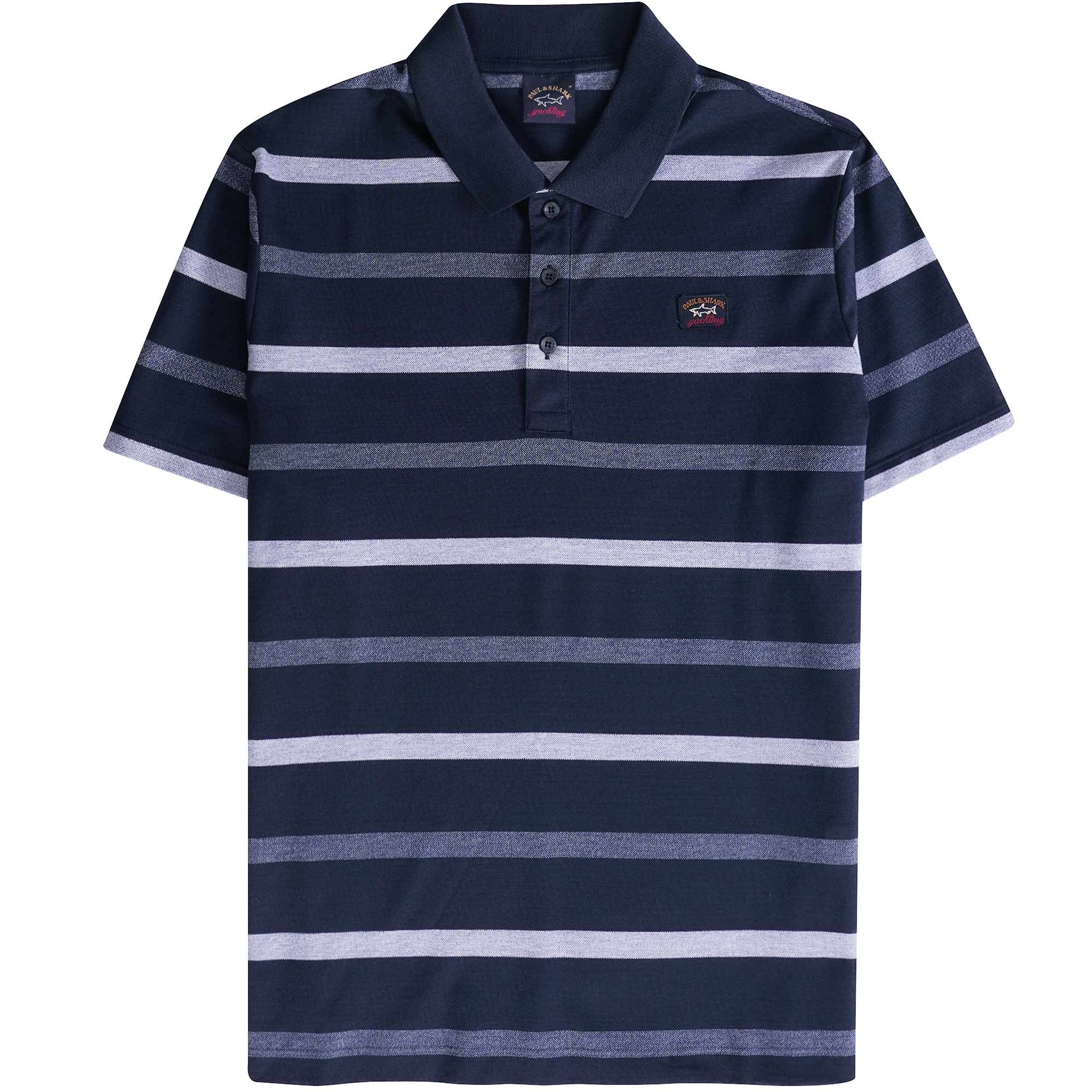 Paul and Shark Striped Polo Shirt - Navy