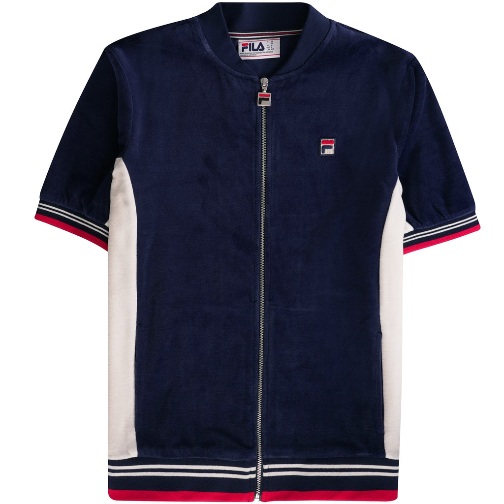 Fila Vintage Lucas Short Sleeved Velour Track Top - Navy