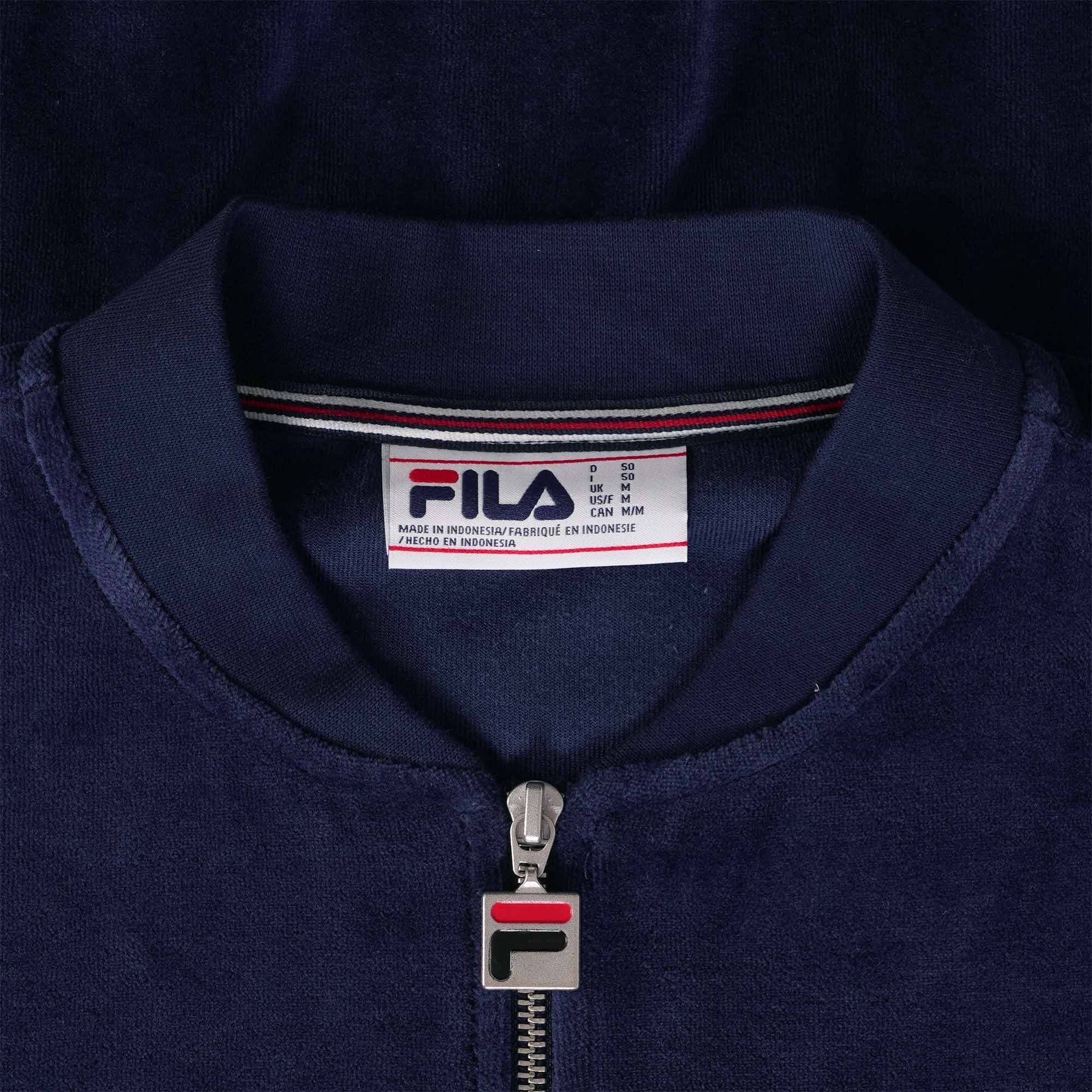 Fila Vintage Lucas Short Sleeved Velour Track Top - Navy