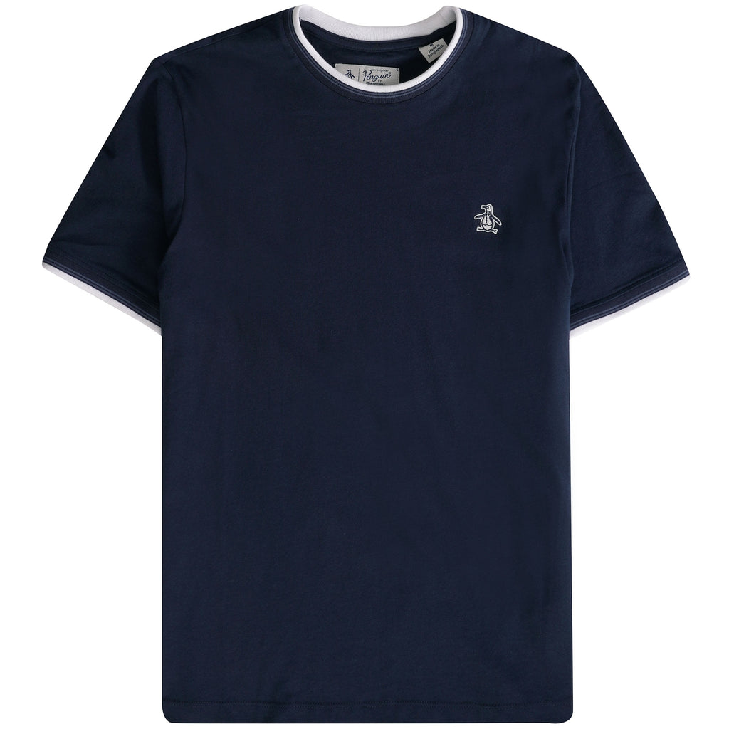 Original Penguin Sticker Pete Tipped Ringer Organic Cotton T-Shirt - Bright White