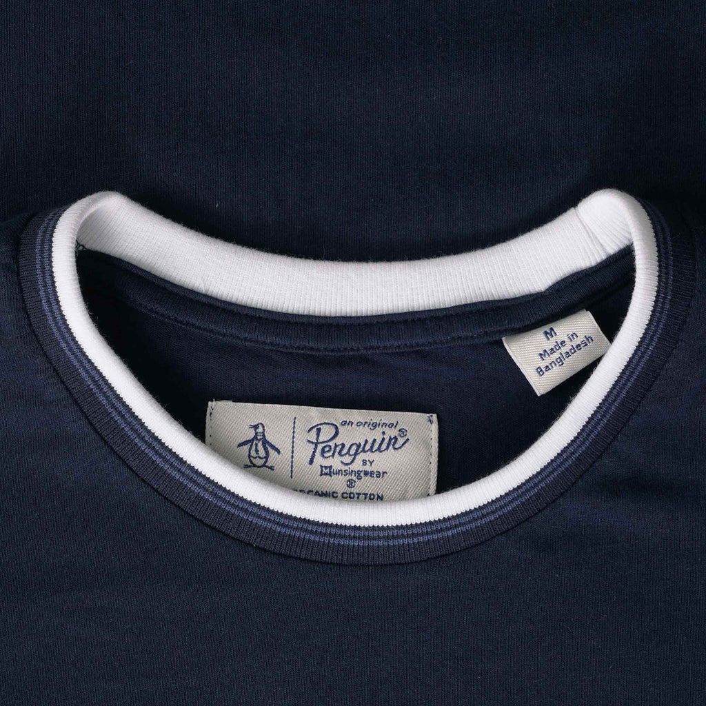 Original Penguin Sticker Pete Tipped Ringer Organic Cotton T-Shirt - Bright White