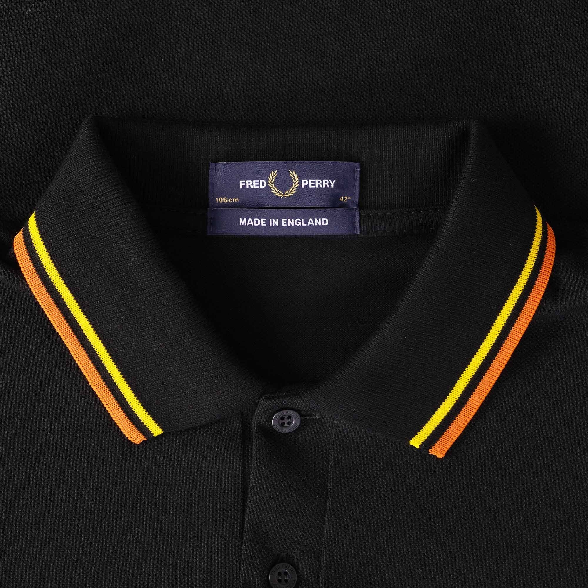 Fred Perry M12 Twin Tipped Polo Shirt - Black/Cyber Yellow & Orange