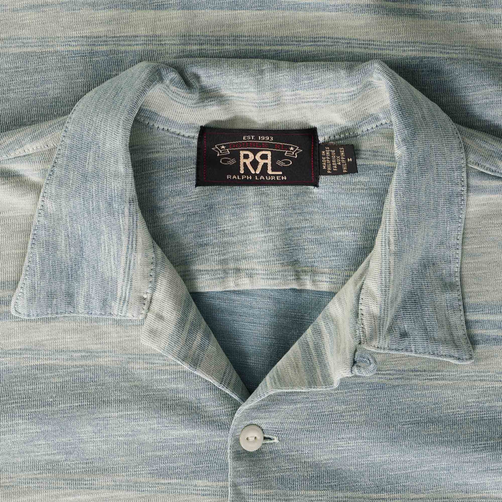 RRL by Ralph Lauren Striped Jersey Camp Shirt - Indigo/Cream