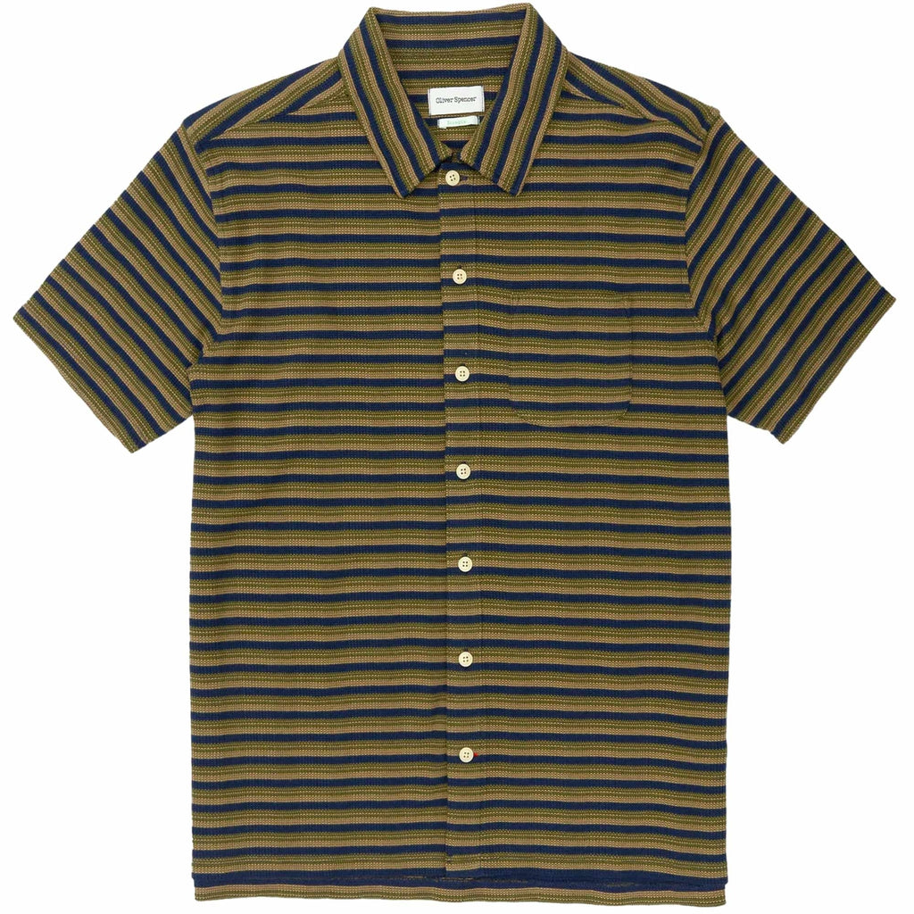 Oliver Spencer Riviera Short Sleeve Jersey Shirt  - Navy/Green