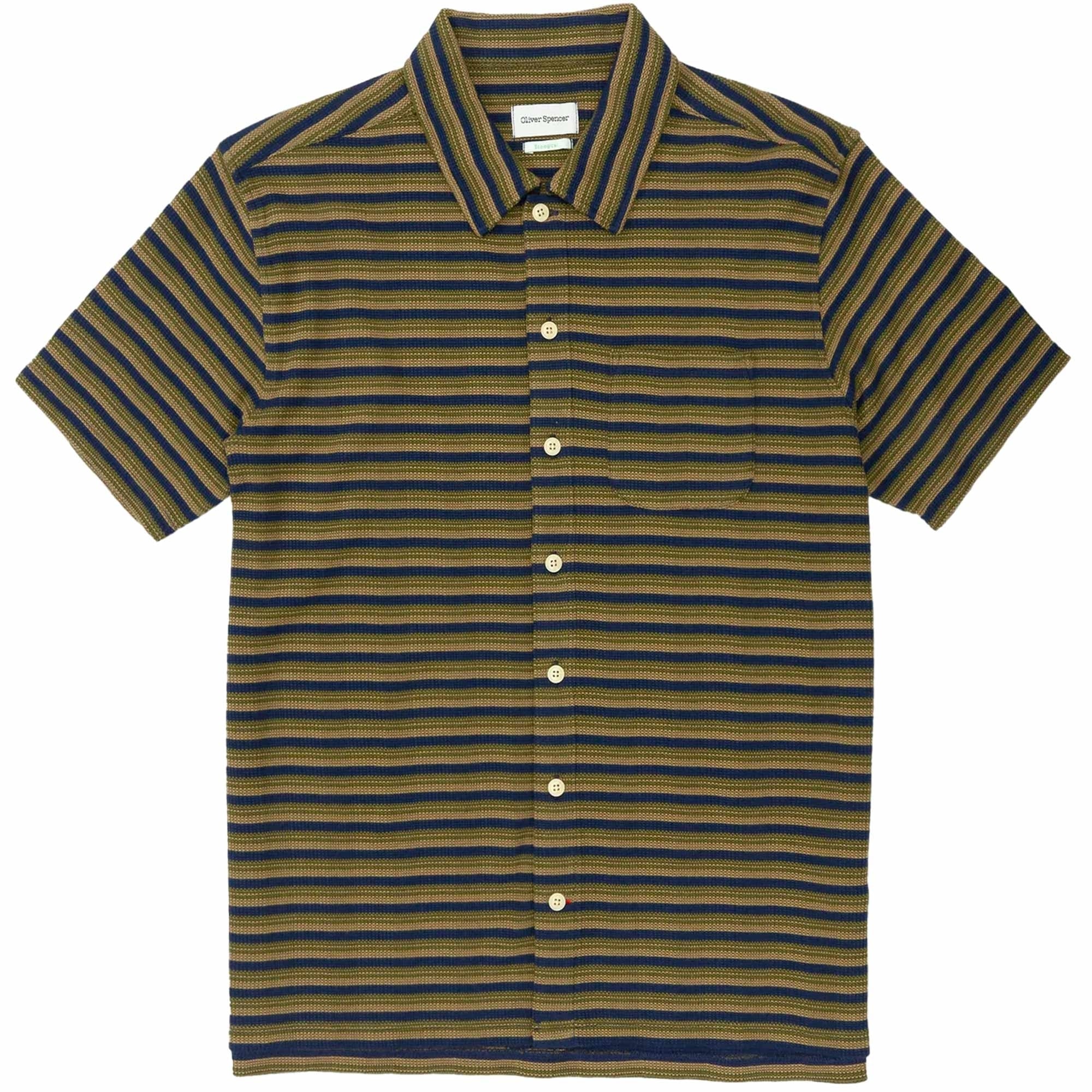 Oliver Spencer Riviera Short Sleeve Jersey Shirt  - Navy/Green