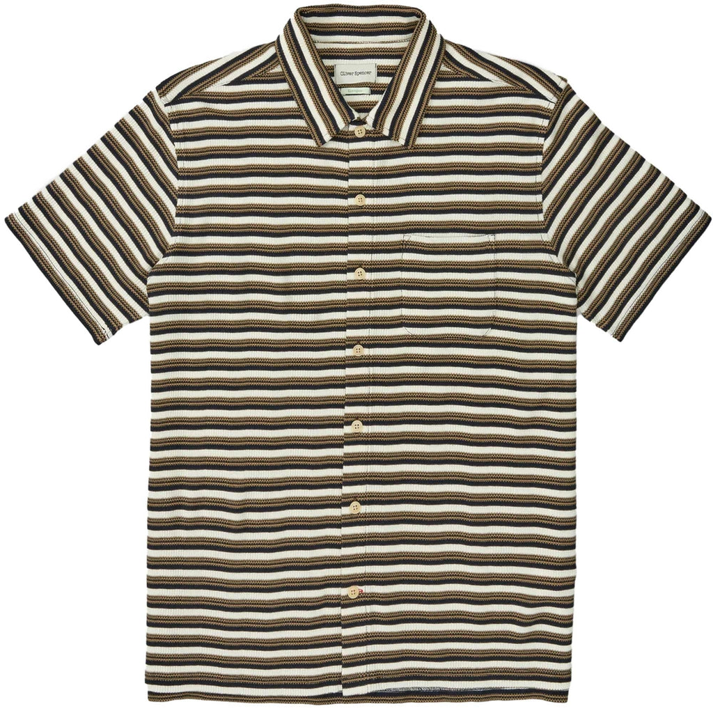 Oliver Spencer Riviera Short Sleeve Jersey Shirt  - Cream/Navy