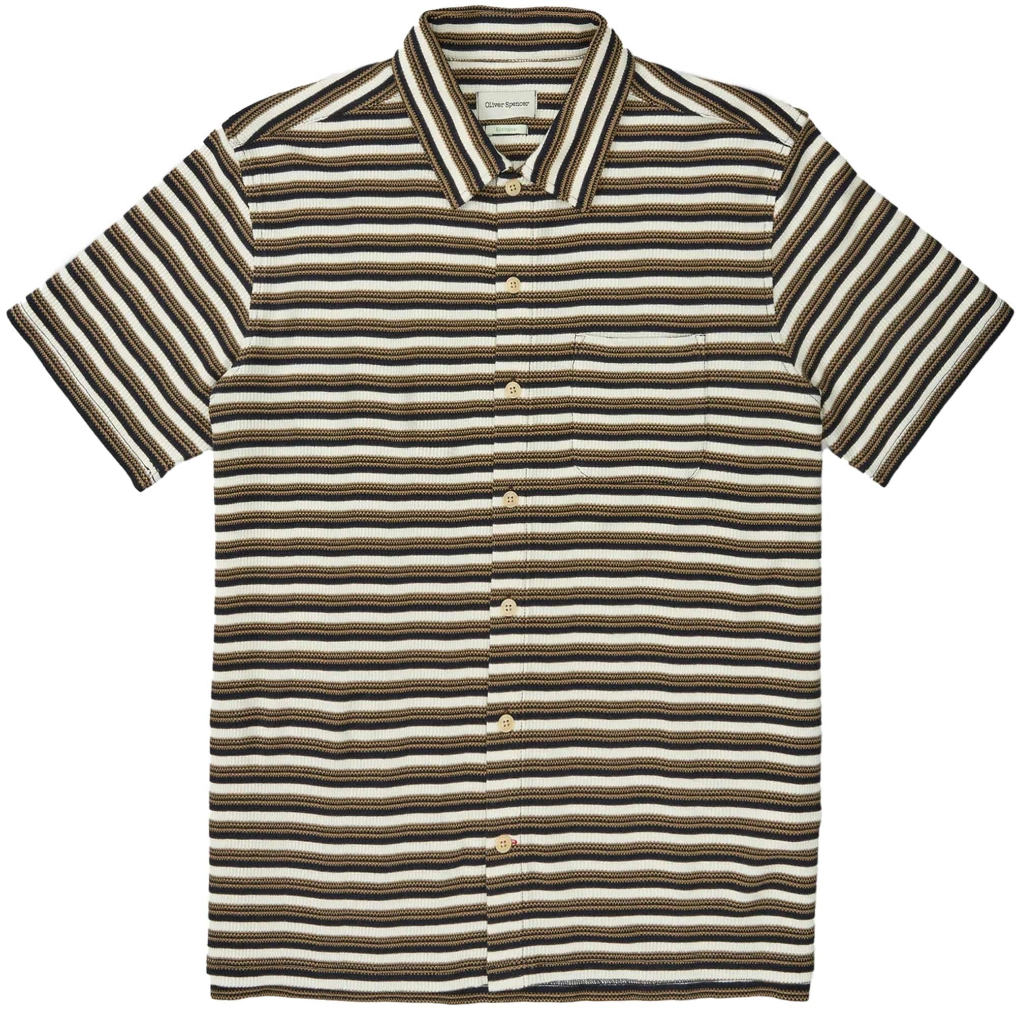 Oliver Spencer Riviera Short Sleeve Jersey Shirt  - Cream/Navy