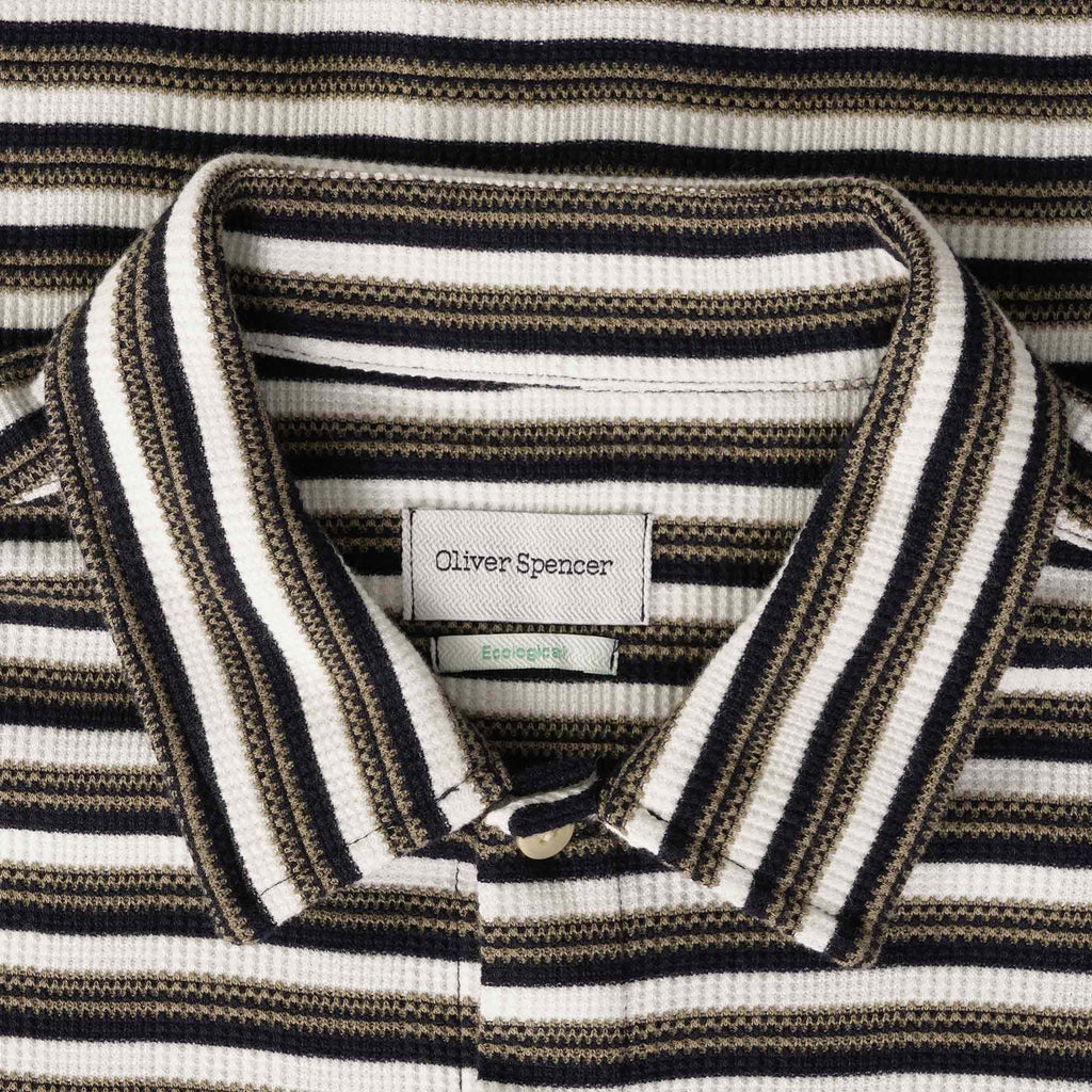 Oliver Spencer Riviera Short Sleeve Jersey Shirt  - Cream/Navy