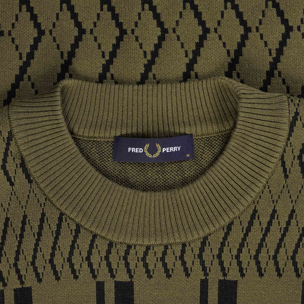 Fred Perry Argyle Panel Knitted T-Shirt - Uniform Green