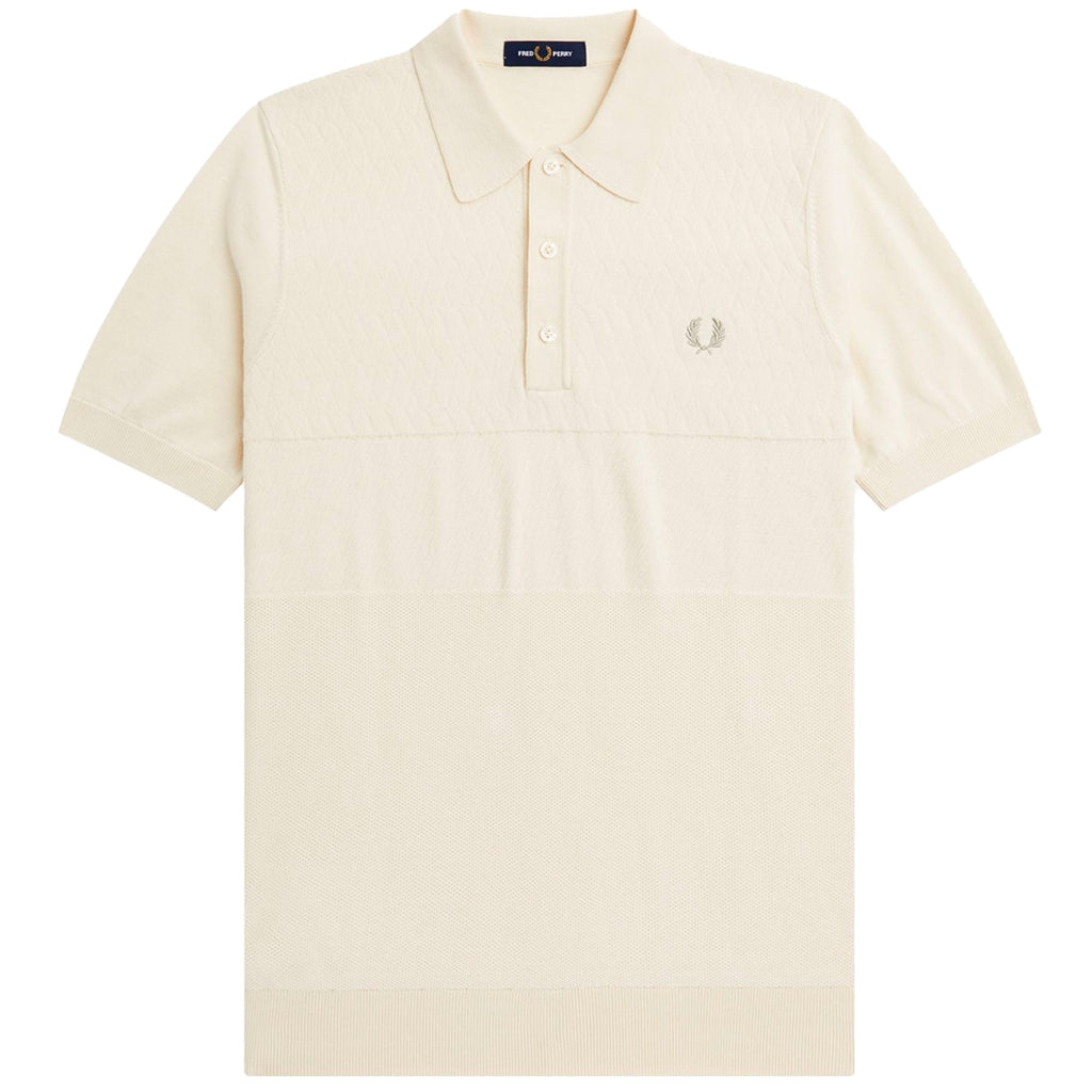 Fred Perry Tonal Panel Knitted Shirt - Ecru