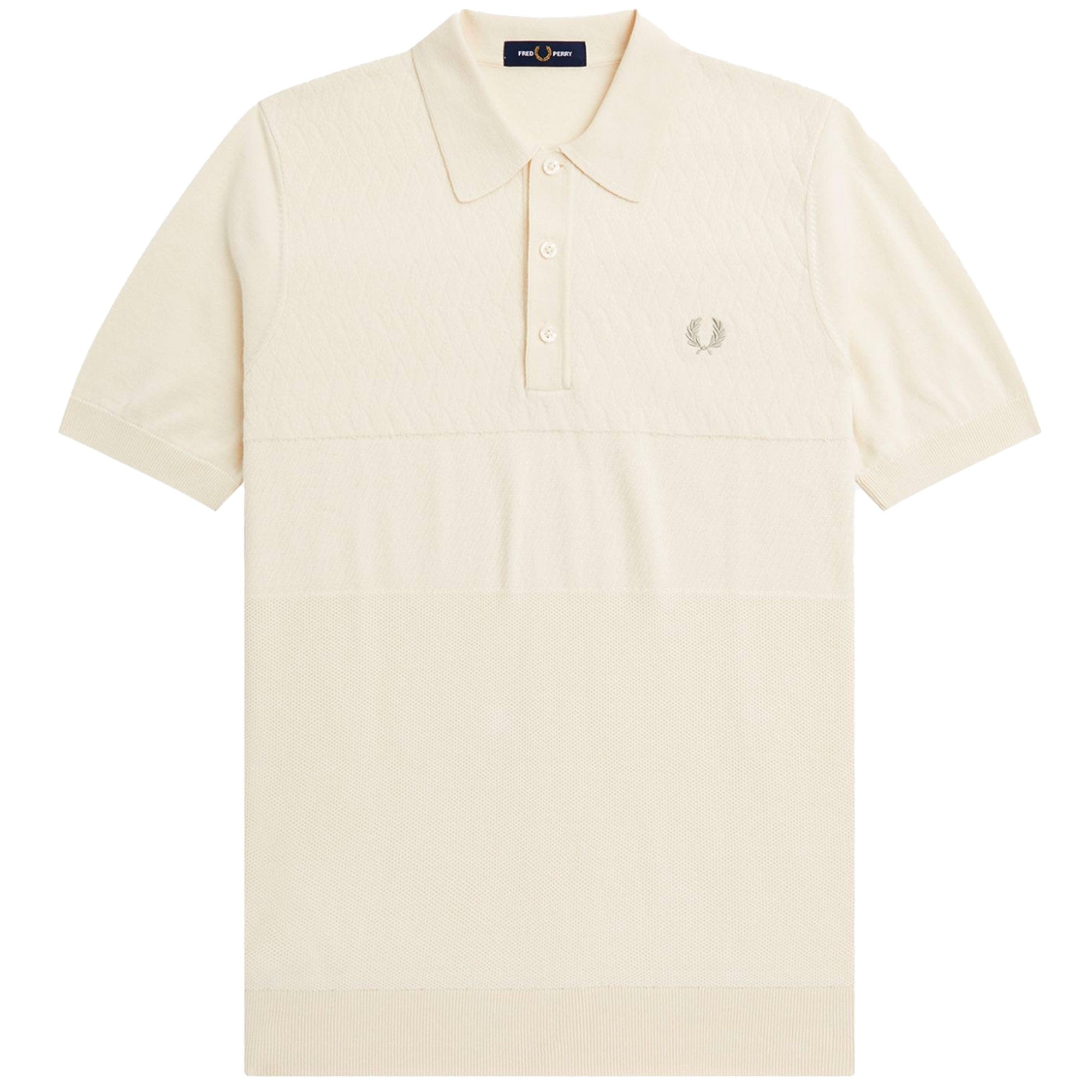 Fred Perry Tonal Panel Knitted Shirt - Ecru