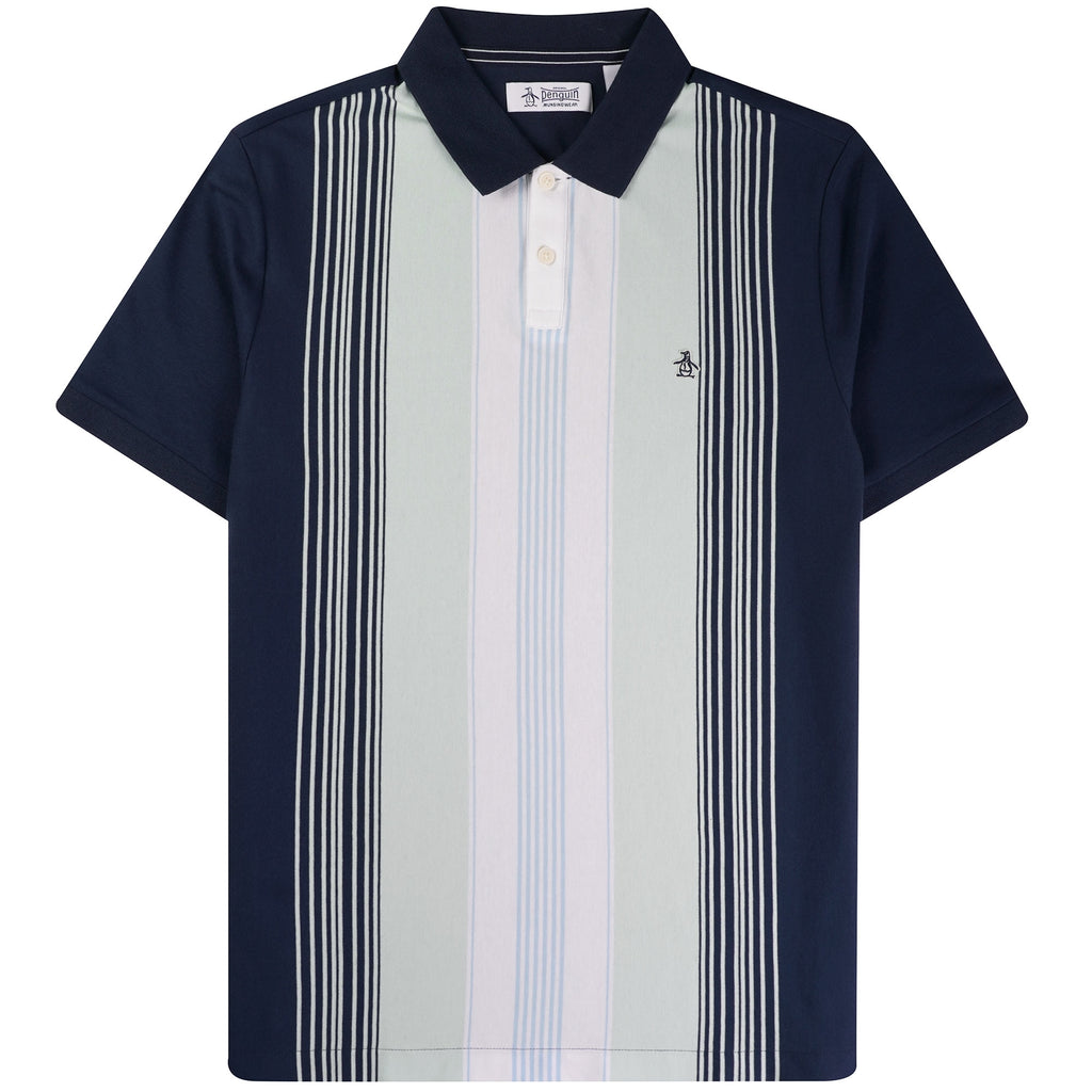 Original Penguin Premium Stripe Short Sleeve Polo Shirt - Dress Blue