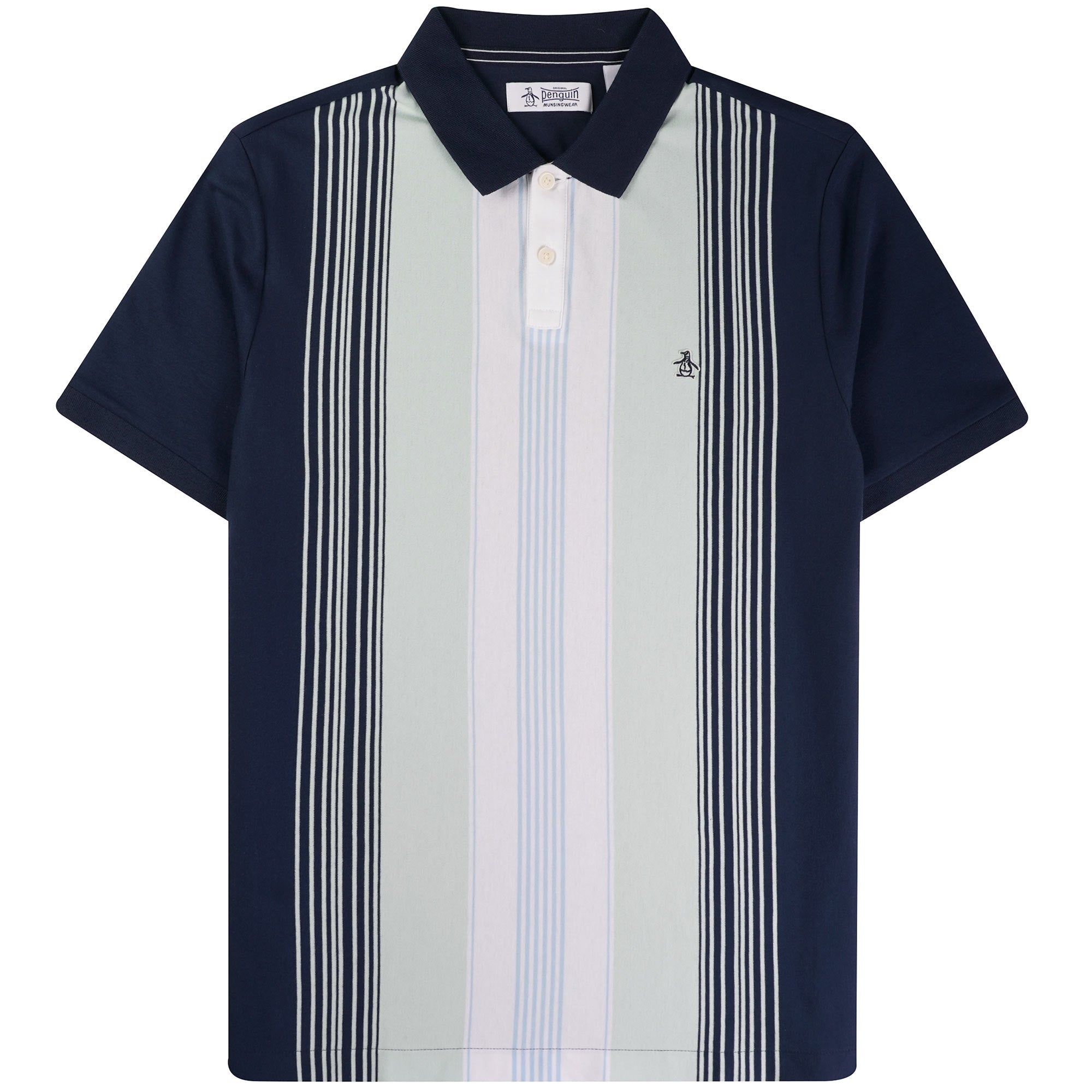Original Penguin Premium Stripe Short Sleeve Polo Shirt - Dress Blue