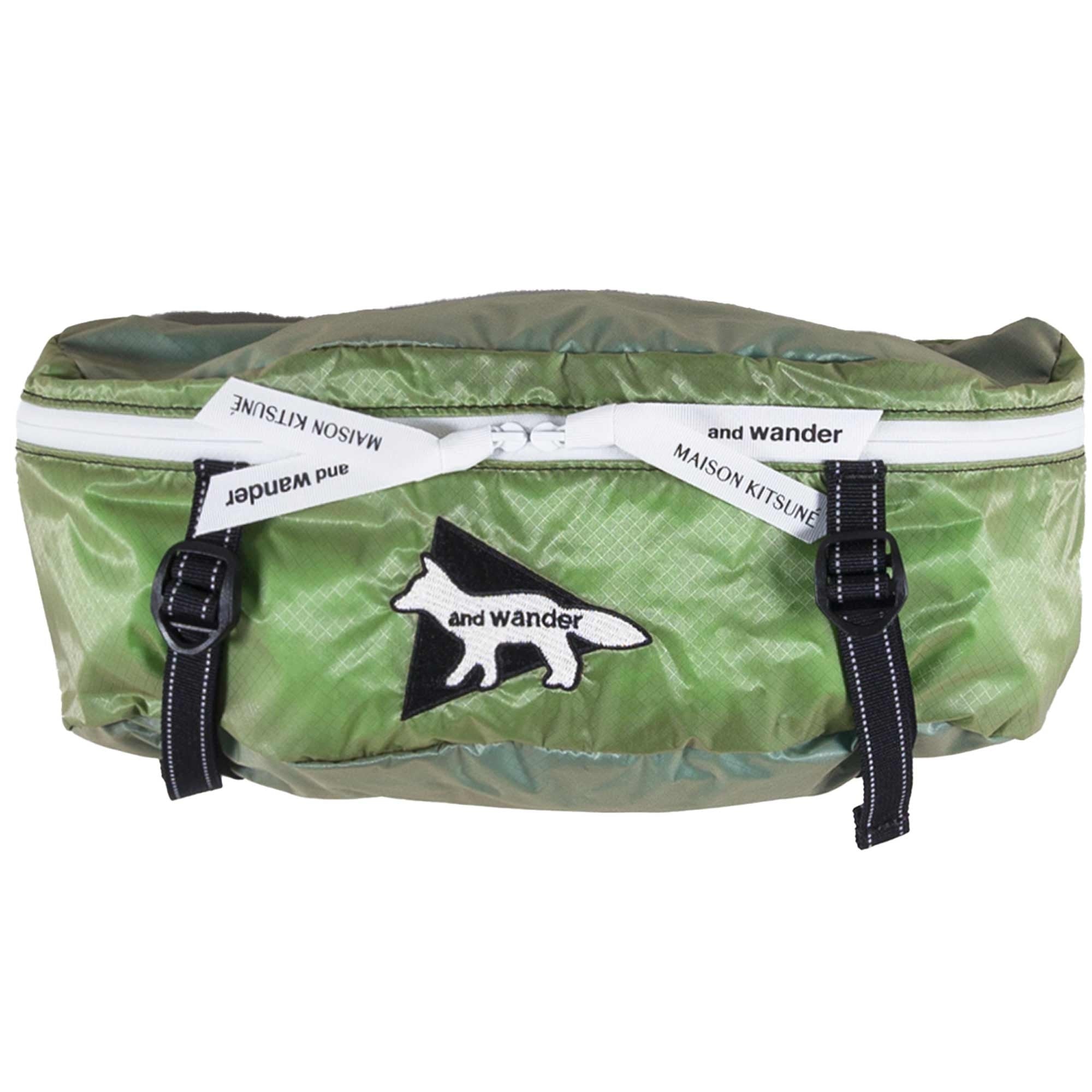 And Wander x Maison Kitsune Logo Ripstop Belt Bag - Green