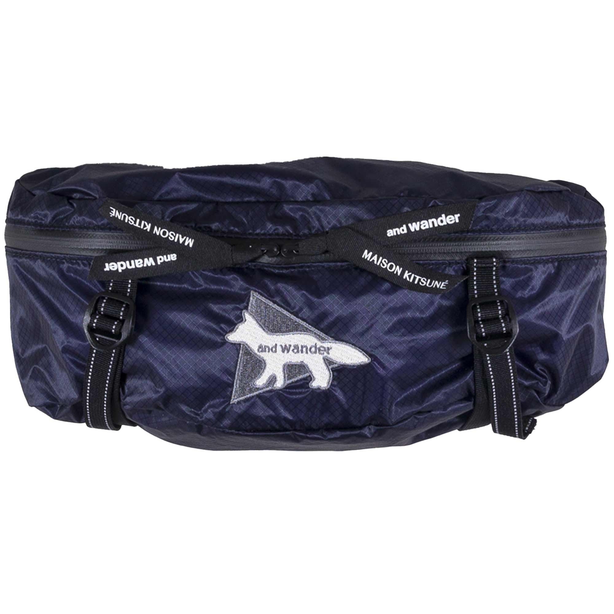 And Wander x Maison Kitsune Logo Ripstop Belt Bag - Navy