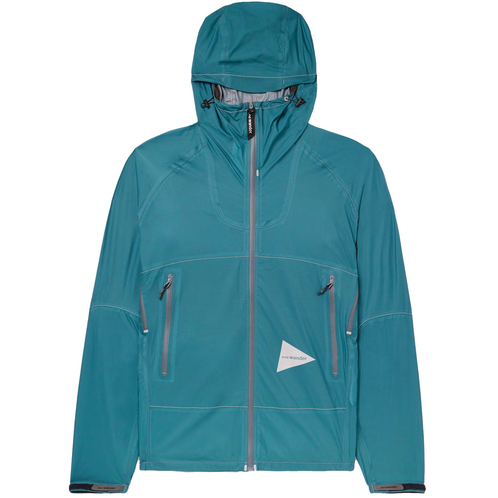 And Wander Logo-Print Ripstop Hooded Jacket - Blue