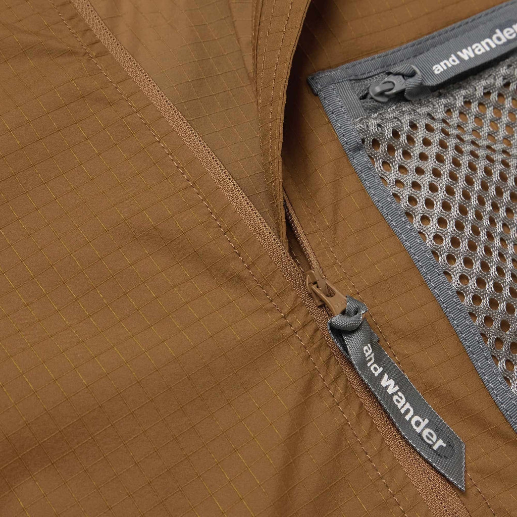 And Wander Mesh-Trimmed Ripstop Hooded Jacket - Brown