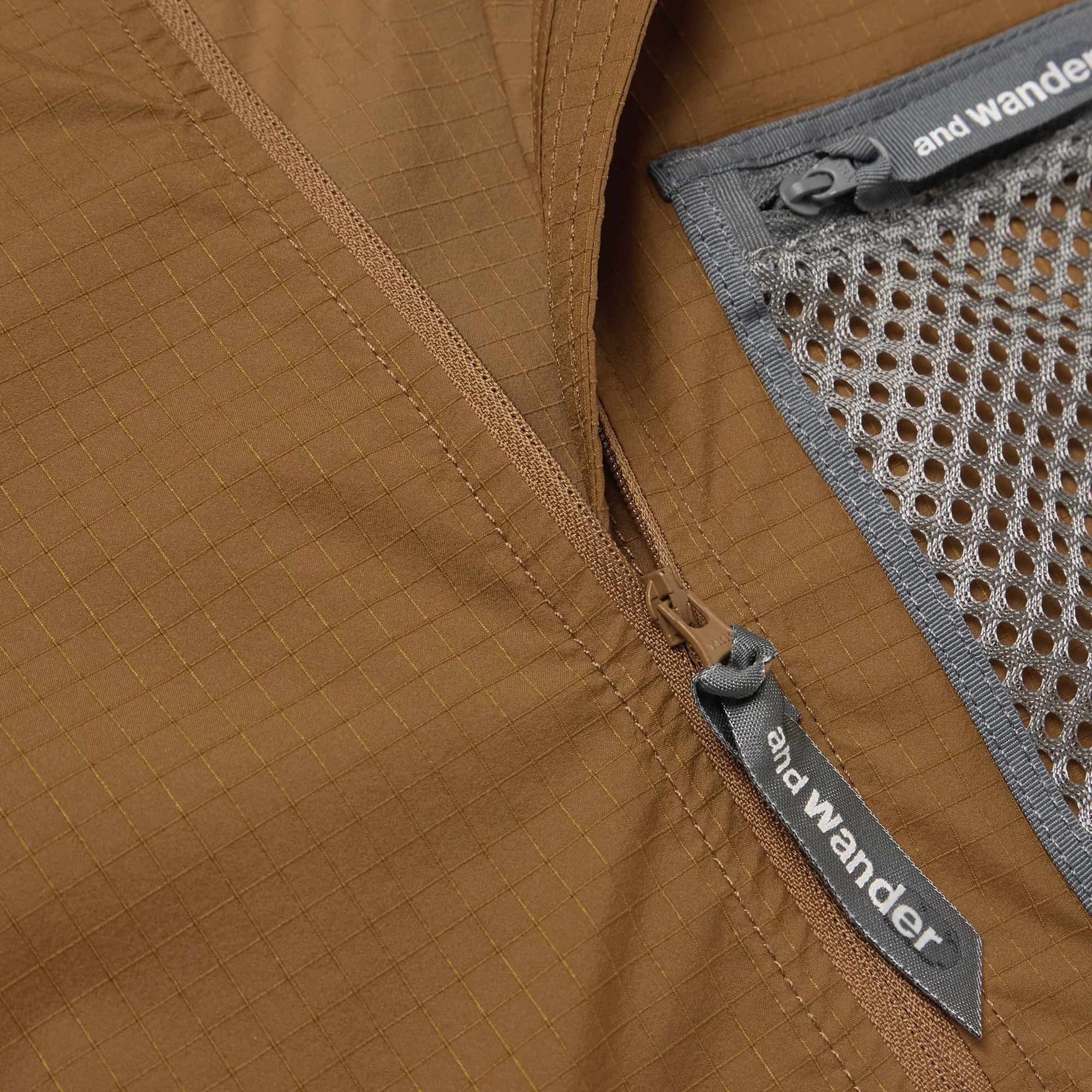 And Wander Mesh-Trimmed Ripstop Hooded Jacket - Brown