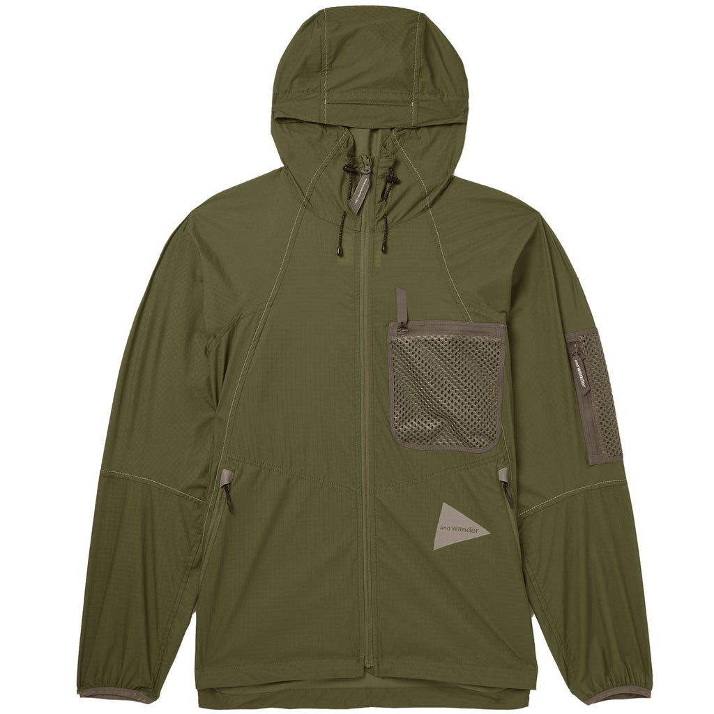And Wander Mesh-Trimmed Ripstop Hooded Jacket - Khaki