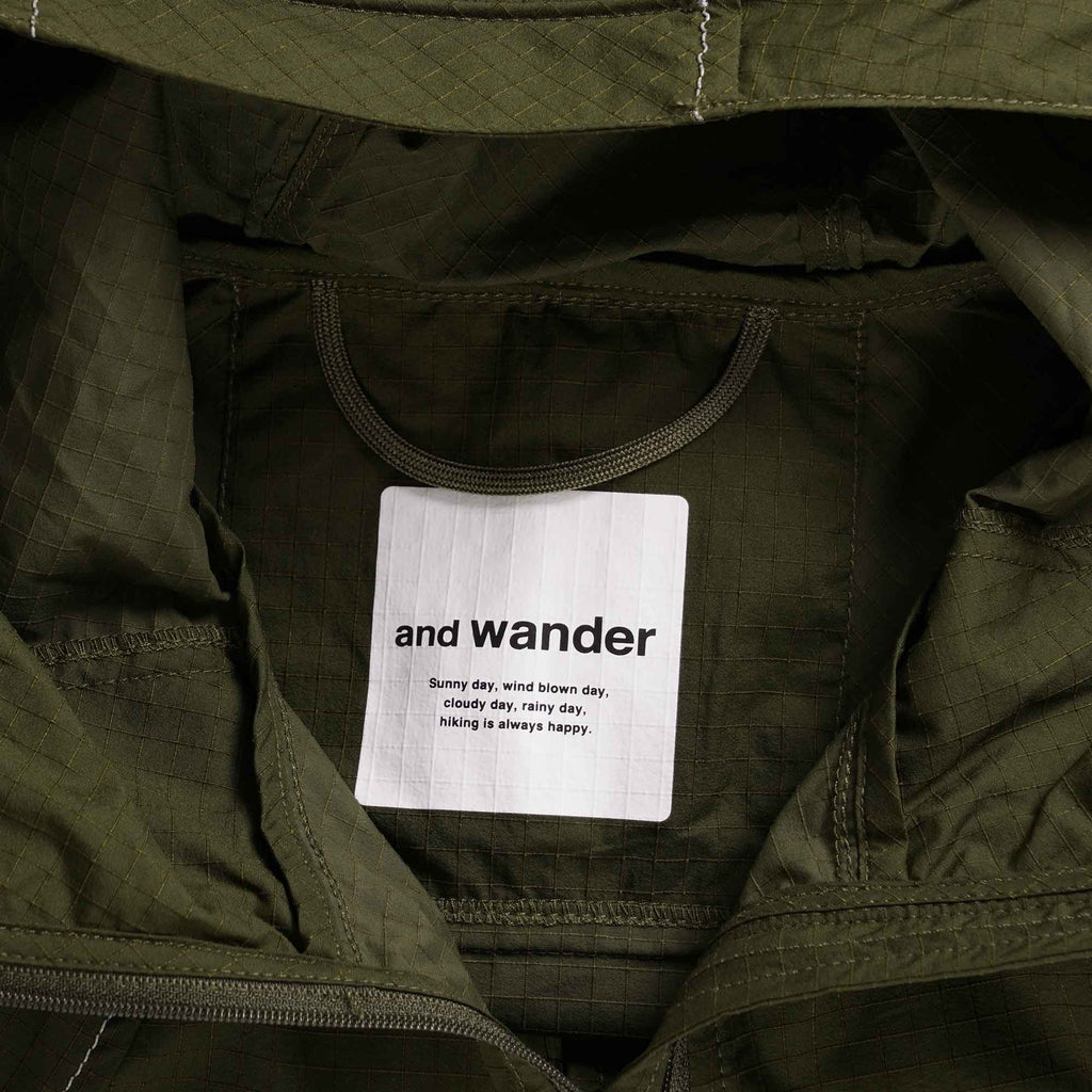 And Wander Mesh-Trimmed Ripstop Hooded Jacket - Khaki