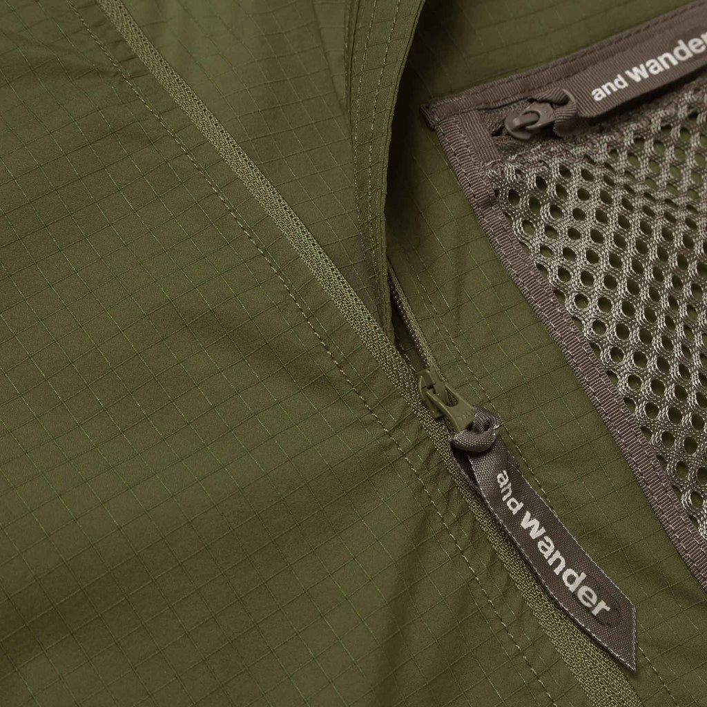 And Wander Mesh-Trimmed Ripstop Hooded Jacket - Khaki