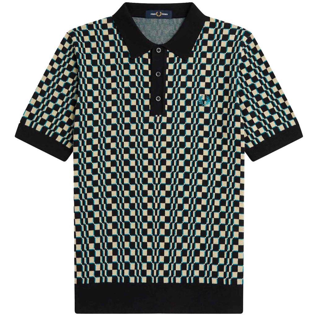 Fred Perry Glitch Chequerboard Knitted Shirt - Oyster