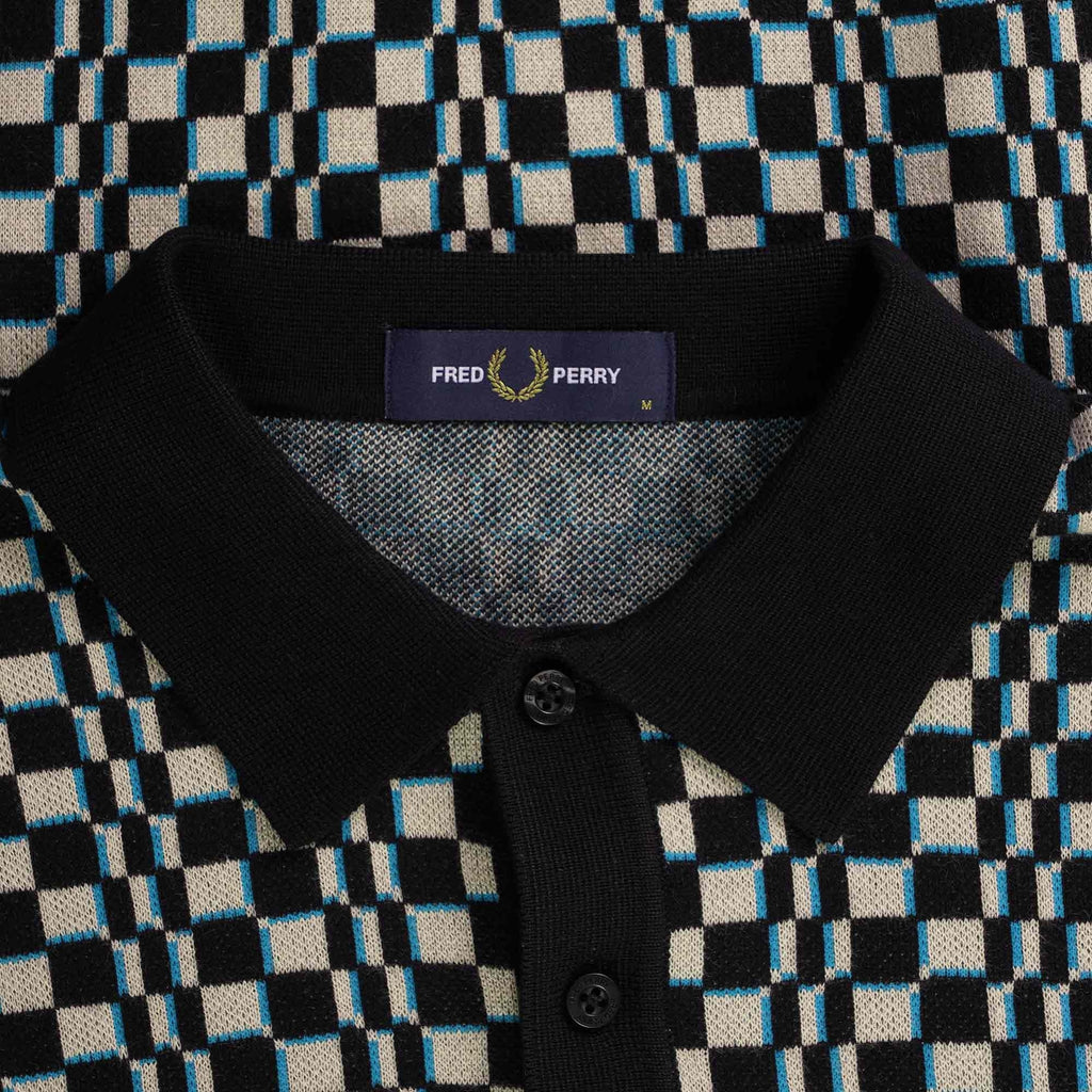 Fred Perry Glitch Chequerboard Knitted Shirt - Oyster