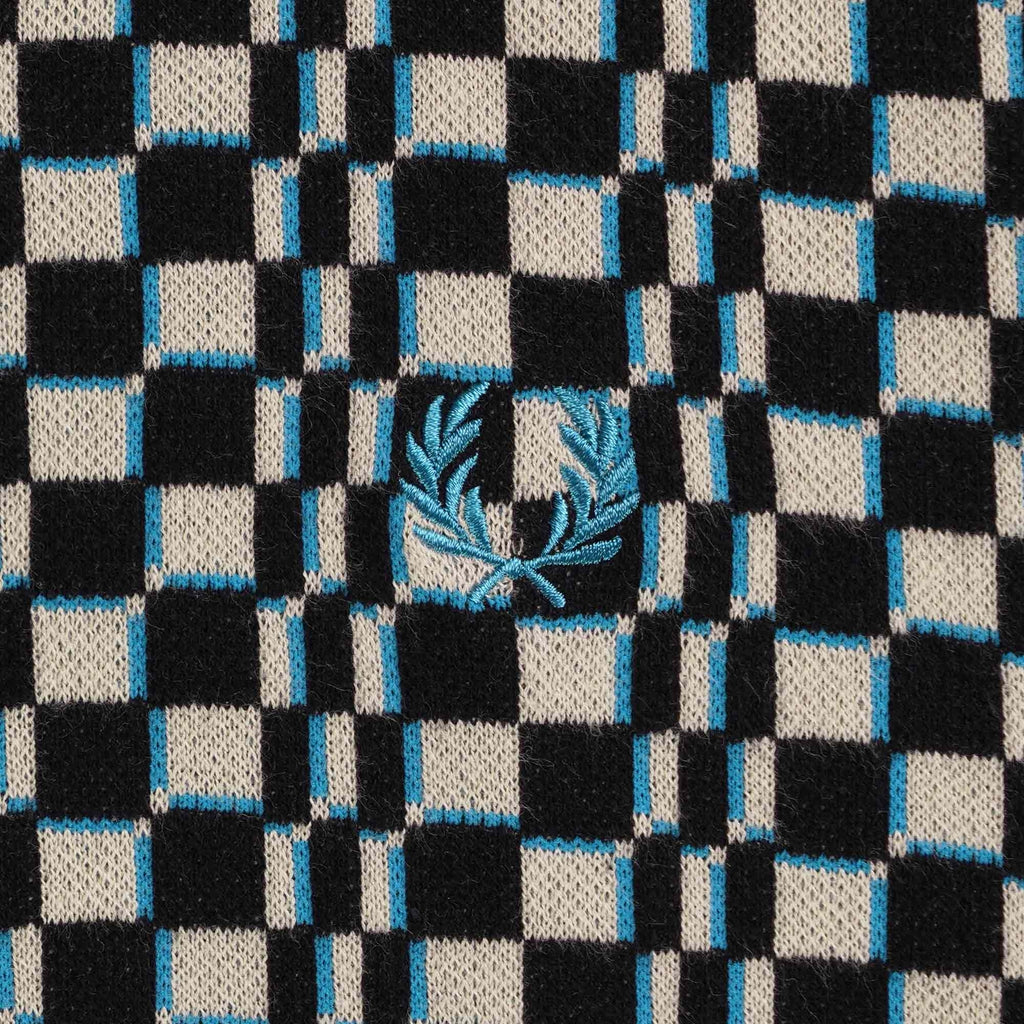 Fred Perry Glitch Chequerboard Knitted Shirt - Oyster