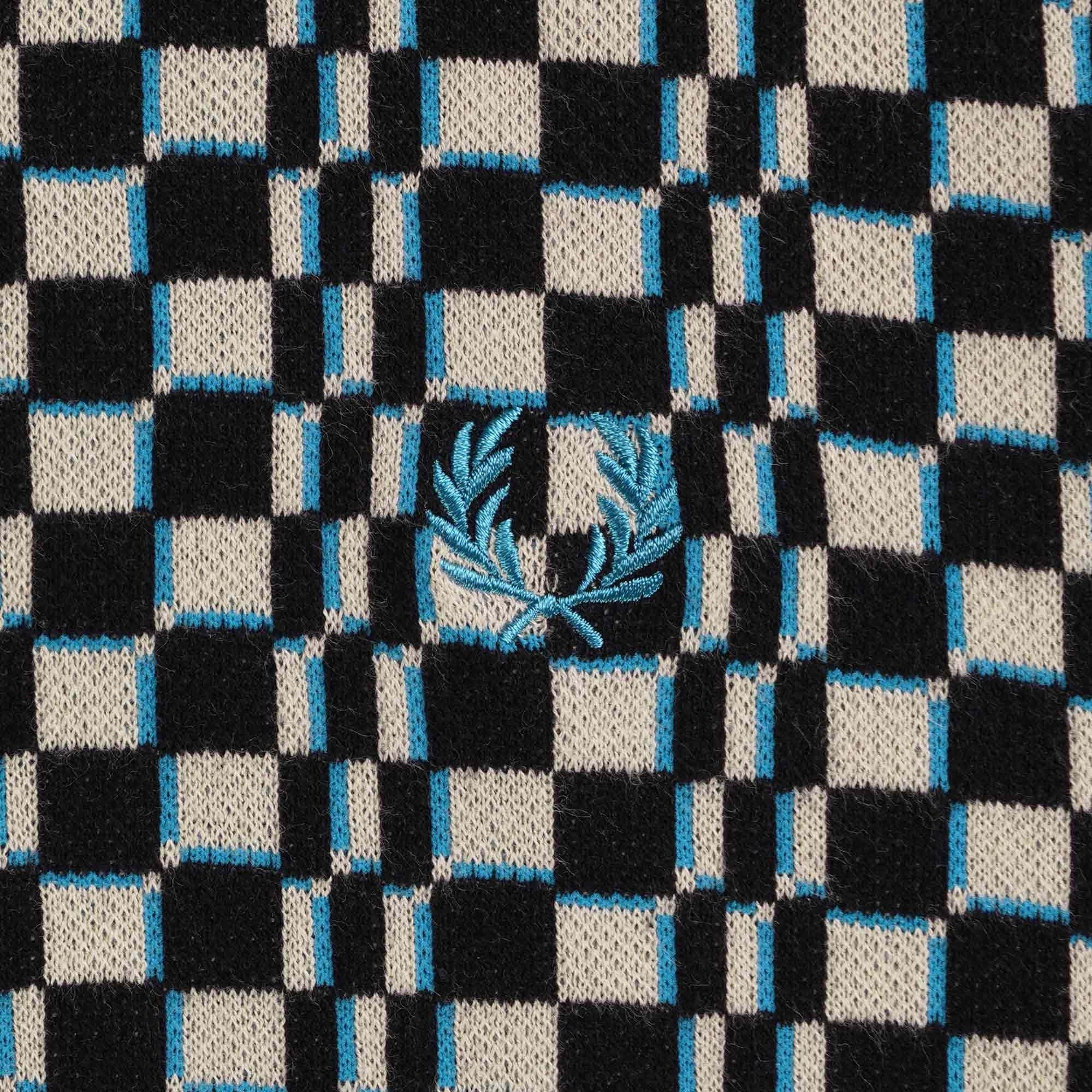 Fred Perry Glitch Chequerboard Knitted Shirt - Oyster