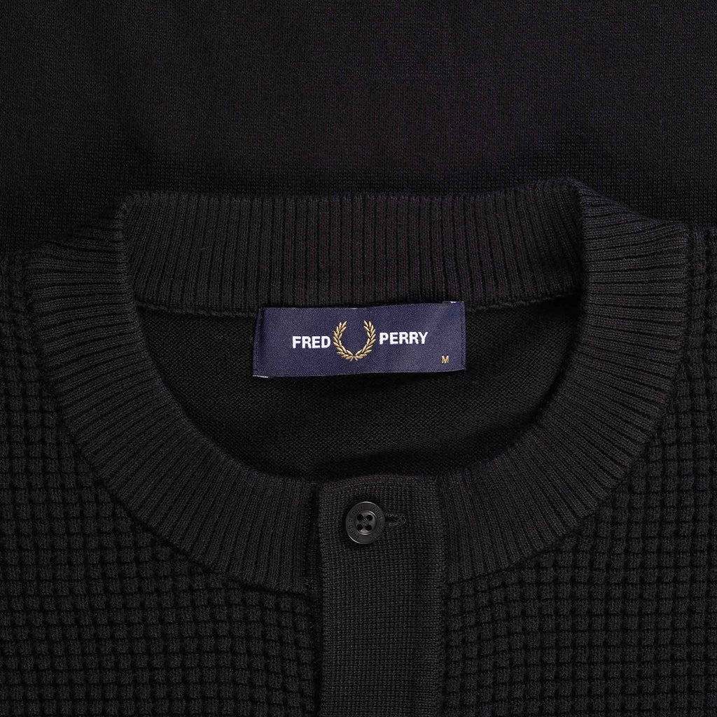 Fred Perry Waffle Stitch Henley Shirt - Black