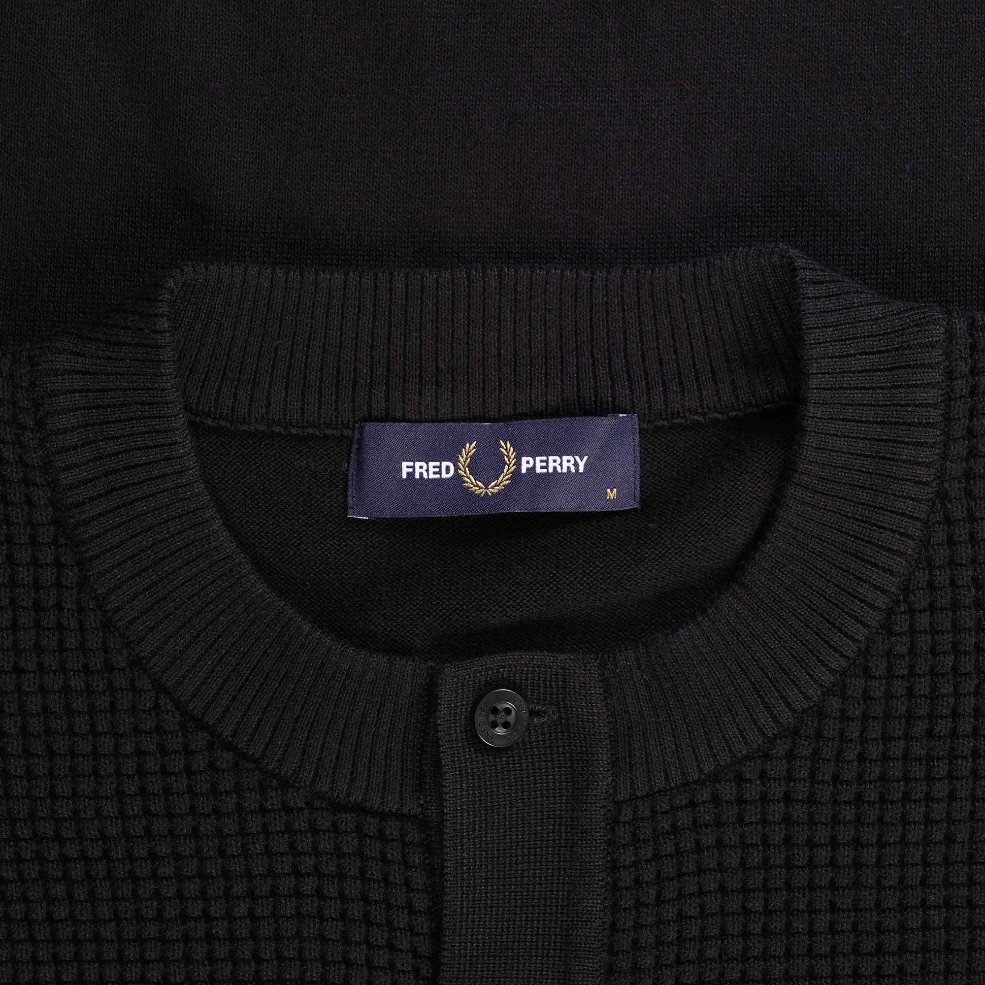 Fred Perry Waffle Stitch Henley Shirt - Black
