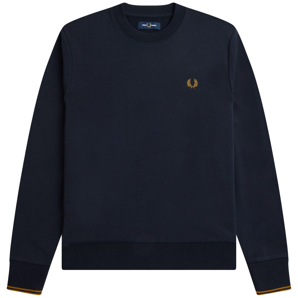 Fred Perry Crew Neck Sweatshirt - Navy and Caramel