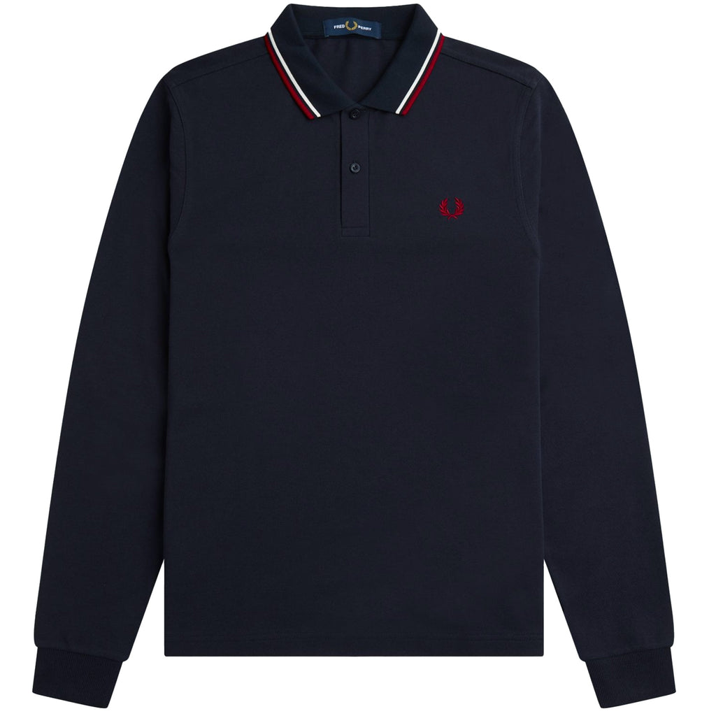 Fred Perry M3636 Long Sleeve Twin Tipped Polo Shirt - Navy